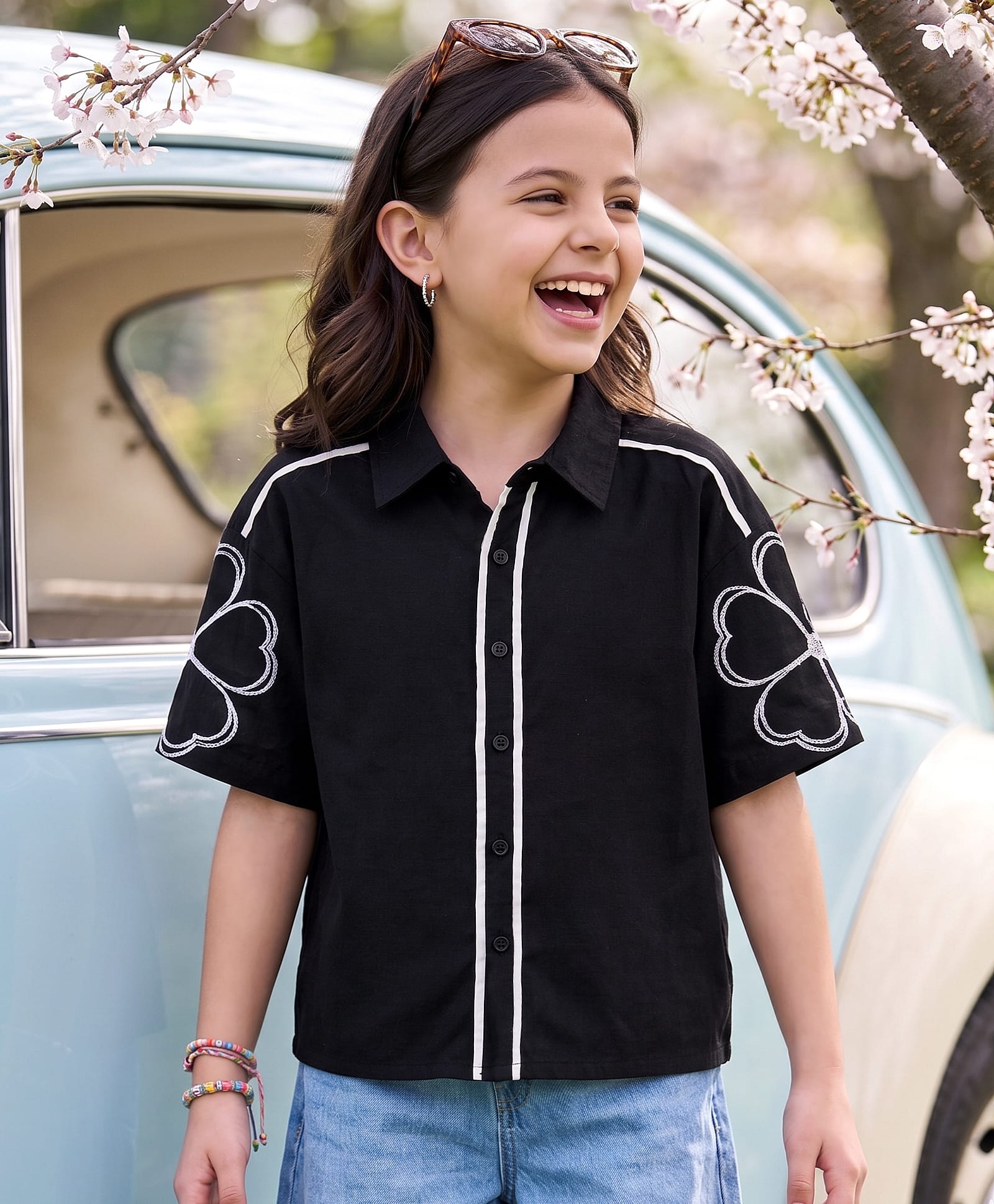 arias by lara dutta Arias Cotton Woven Top with Dori Embroidery & Piping Details Black 2-3 Years-picture-12