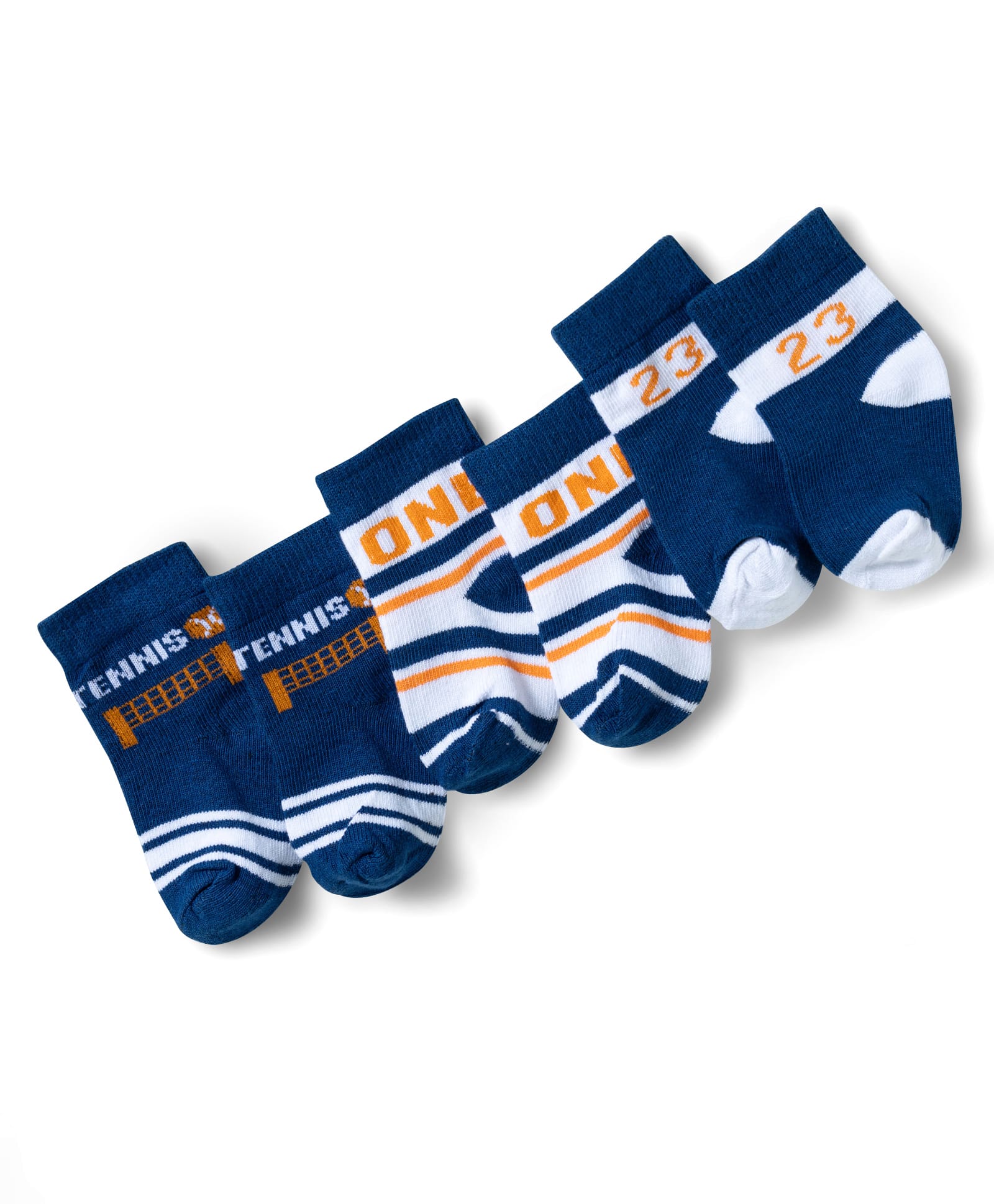 Doodle Poodle Cotton Knit Ankle Length Socks with Striped & Text Design Pack of 3 - White & Navy-picture-19