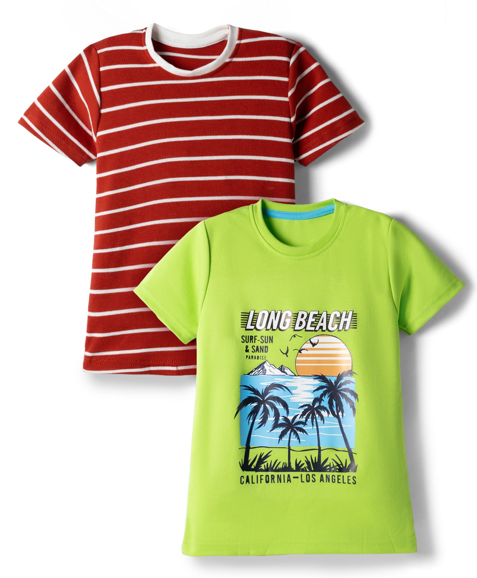 Kidi Wav Pack Of 2 Half Sleeves Striped & Beach Theme Printed Tees - Multi Colour-picture-22