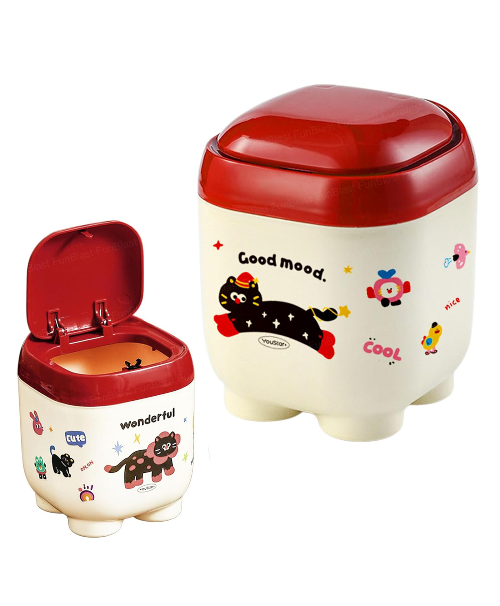 FunBlast Mini Disposal Dustbin with Kawaii Stickers for Table, Car and Office Desk Pack of 1 Dustbin (Multicolor)-picture-12
