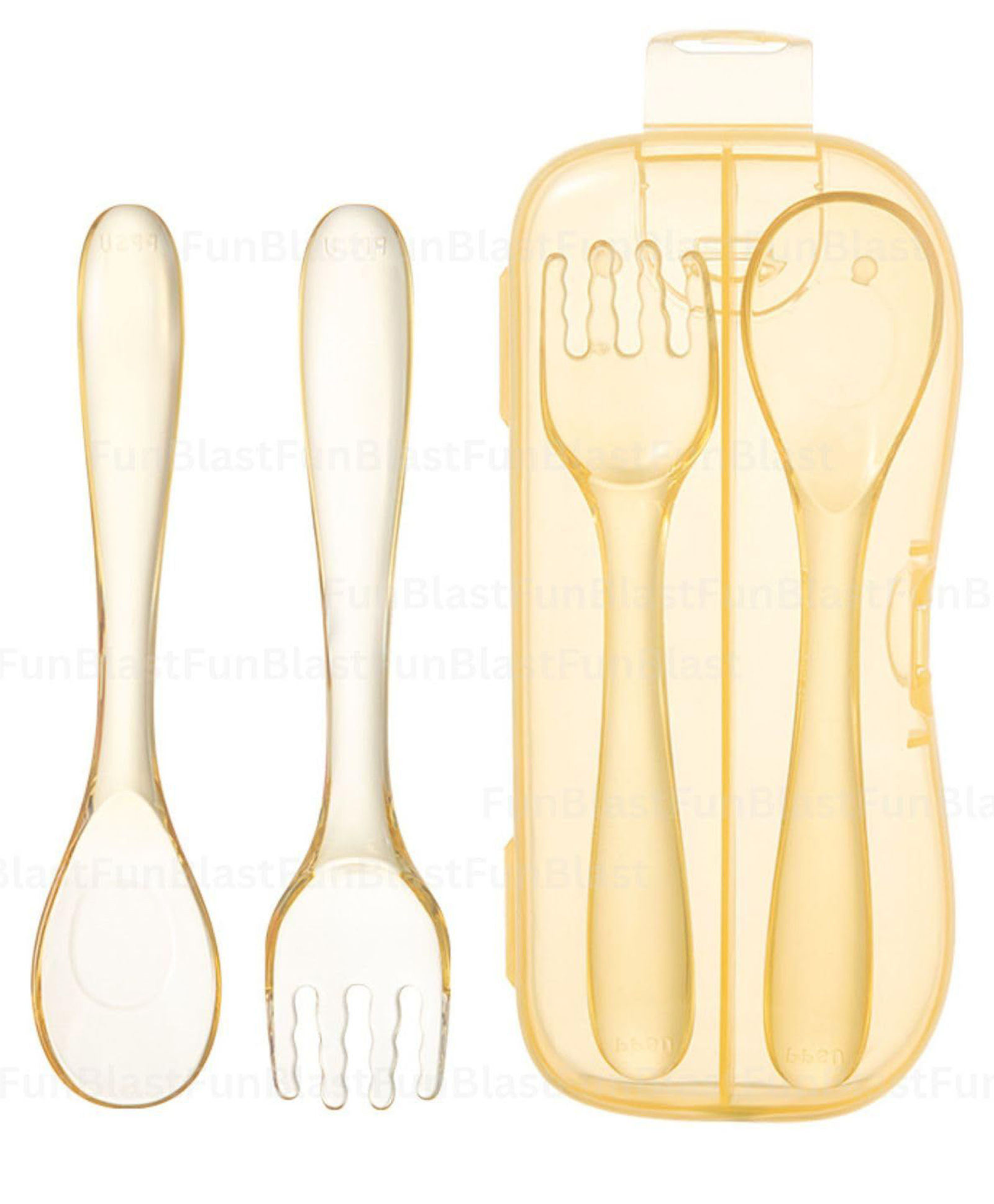 FunBlast Baby Feeding Spoons and Fork Set in Case for Babies (Light-Yellow)-image-36