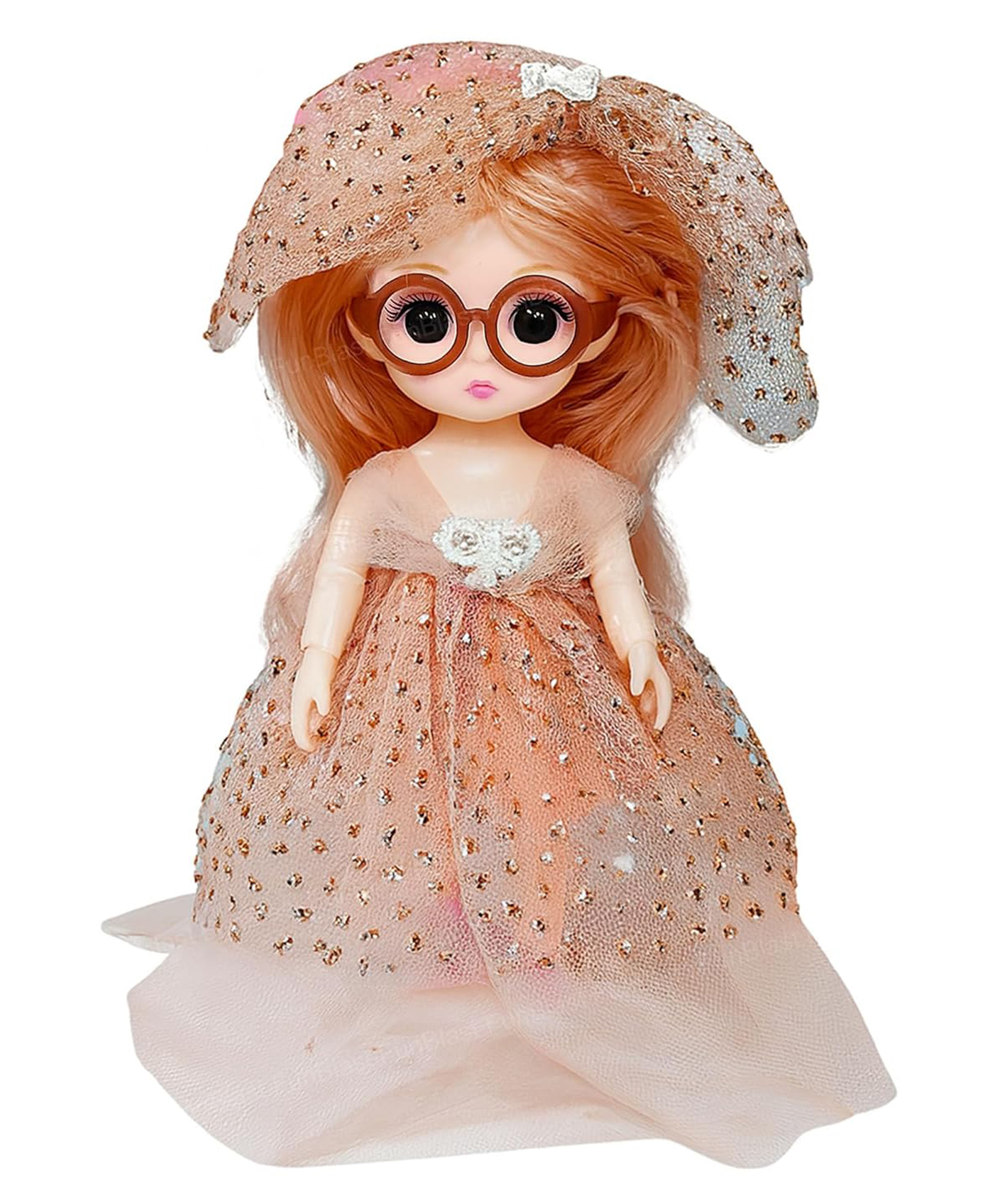 FunBlast Realistic Cute Doll with Long Hair, Beautiful Dress and Glasses for Kids Pack of 1 Doll (Rose Gold)-picture-28