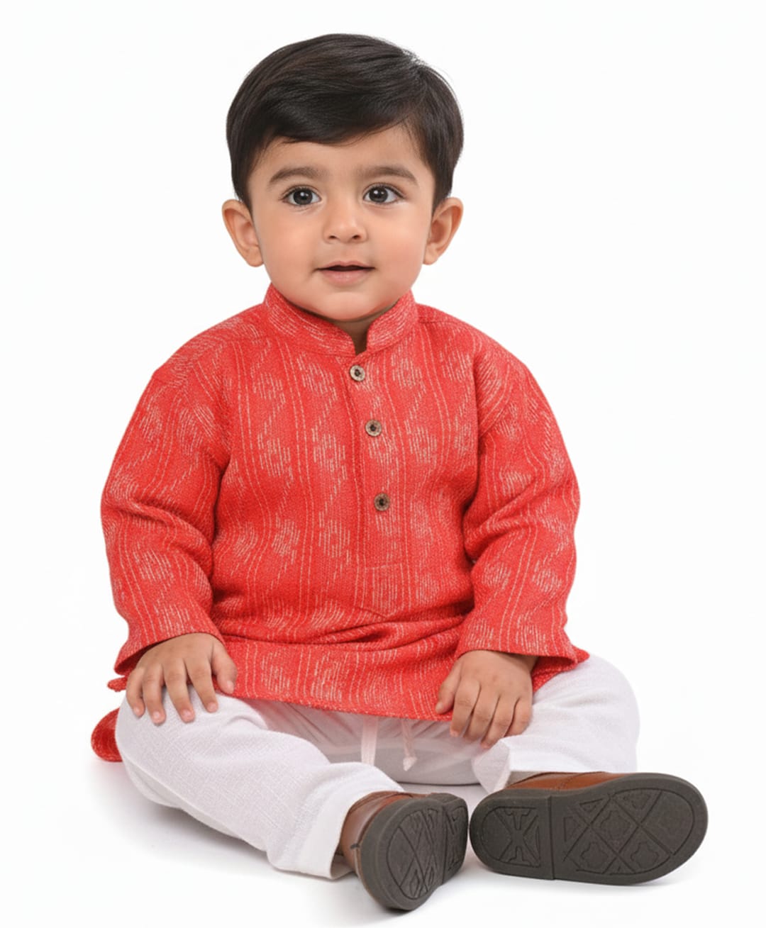 Kinder Kids Cotton Woven Full Sleeves Abstract Printed Kurta & Pyjama Set - Red-image-26