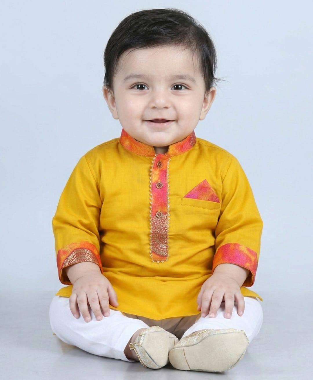 Kinder Kids Cotton Woven Full Sleeves Abstract Embroidered Kurta & Pyjama Set - Yellow-picture-18