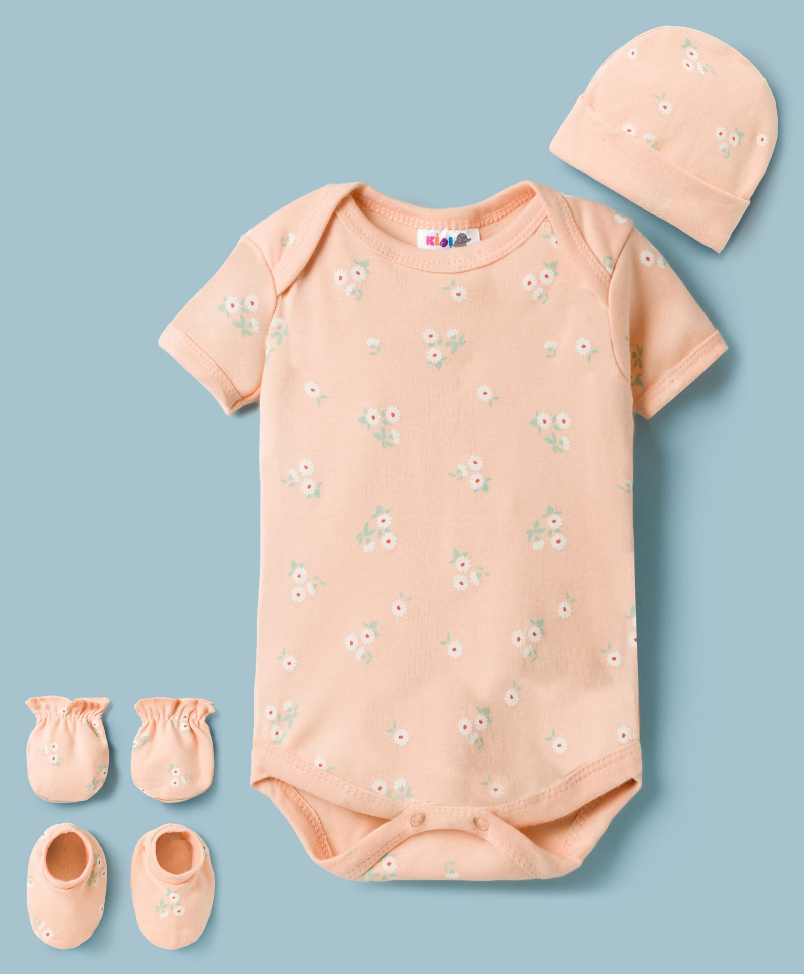 Kidi Wav Half Sleeves Floral Printed Coordinating Onesie With Cap Mittens & Booties --image-10