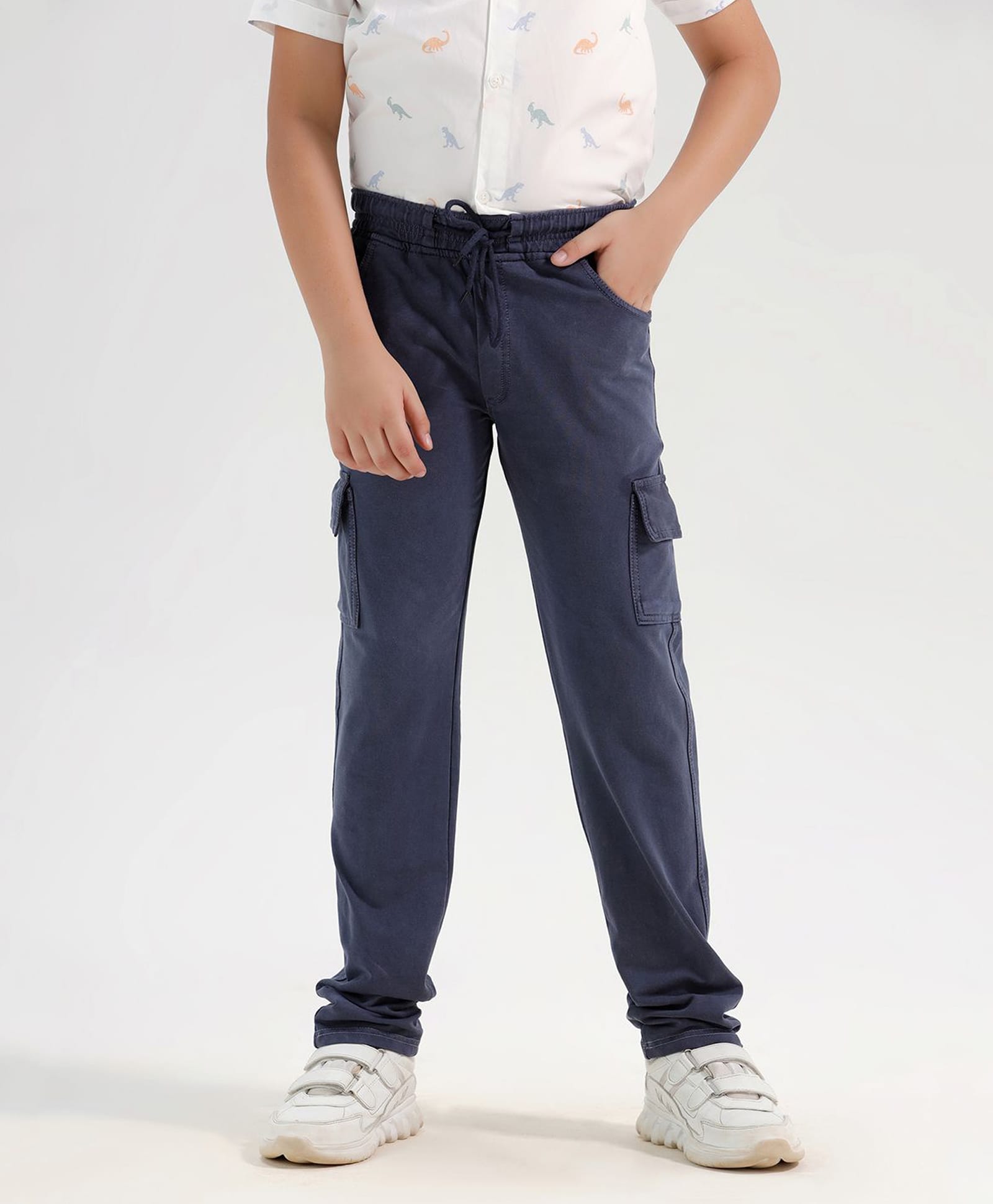 CHILINS Cotton Knit Cargo Styled Solid Joggers - Navy Blue-picture-22