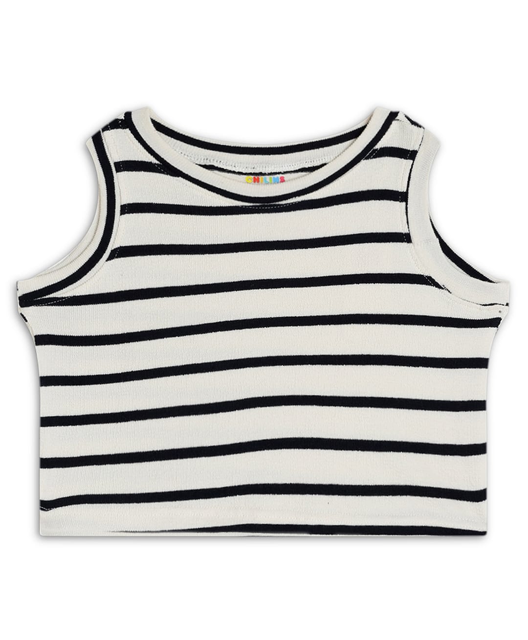 CHILINS 100% Cotton Cotton Knit Sleeveless Striped Crop Top - White & Black-image-2