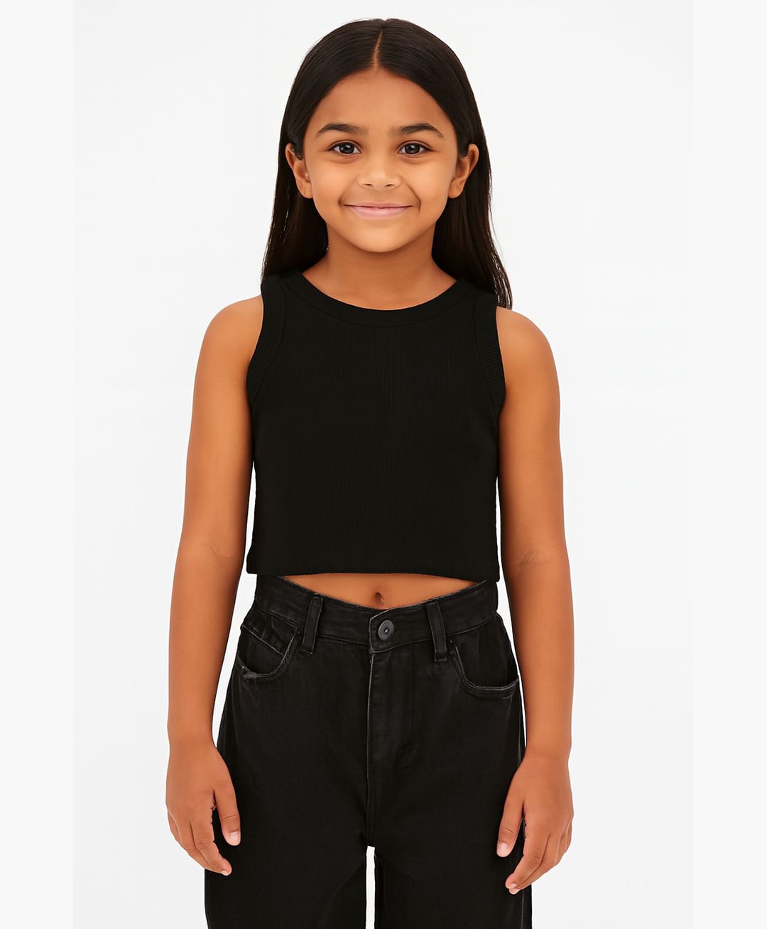 CHILINS 100% Cotton Cotton Knit Sleeveless Solid Crop Top - Black-picture-19