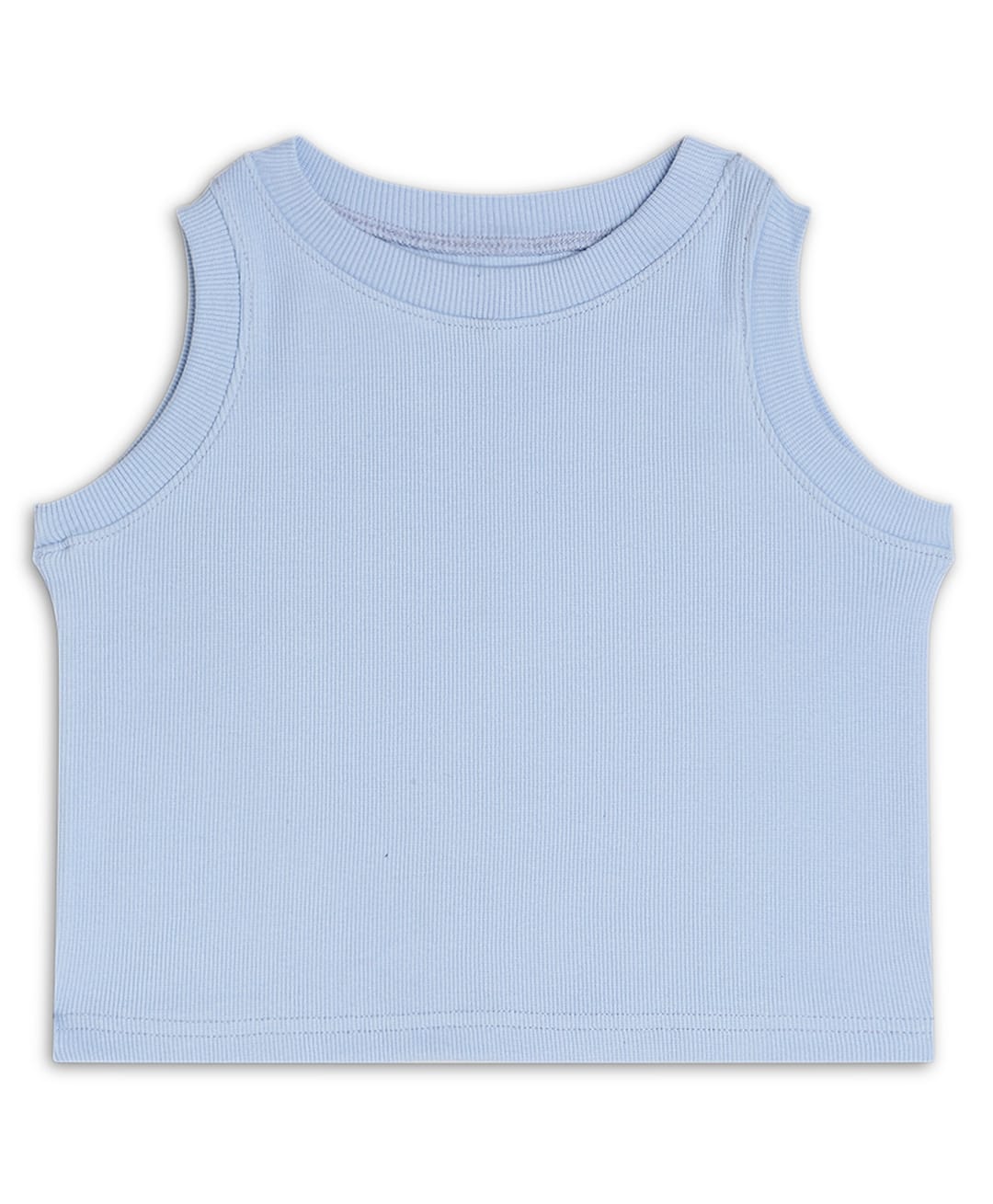 CHILINS 100% Cotton Cotton Knit Sleeveless Solid Crop Top - Blue-picture-13
