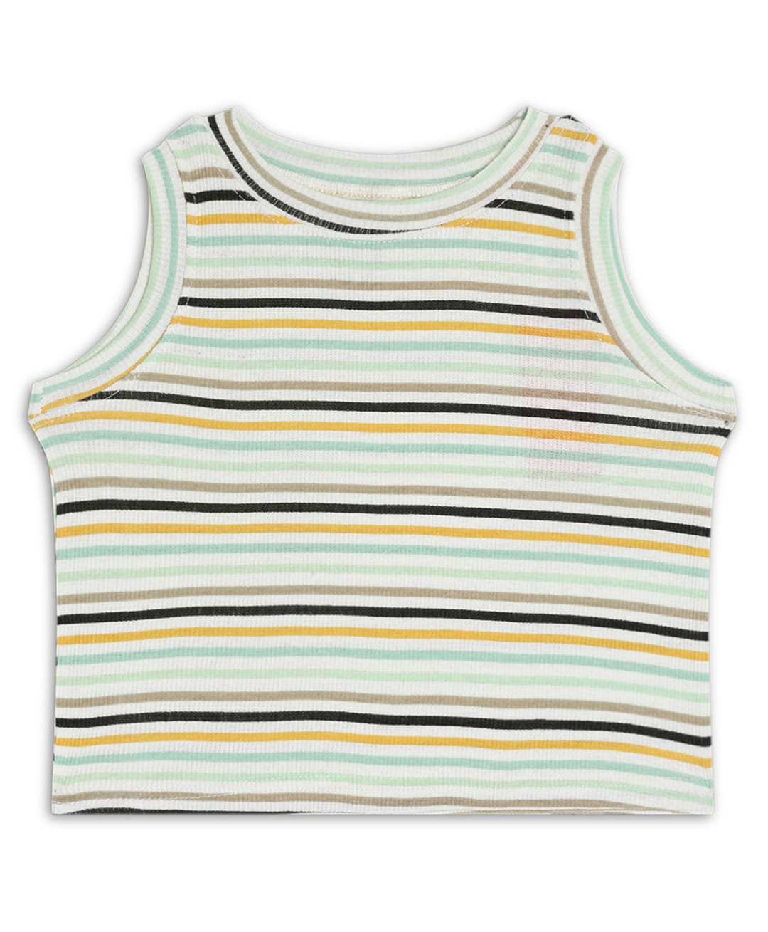CHILINS 100% Cotton Knit Half Sleeves Striped Crop Top - Green-picture-17