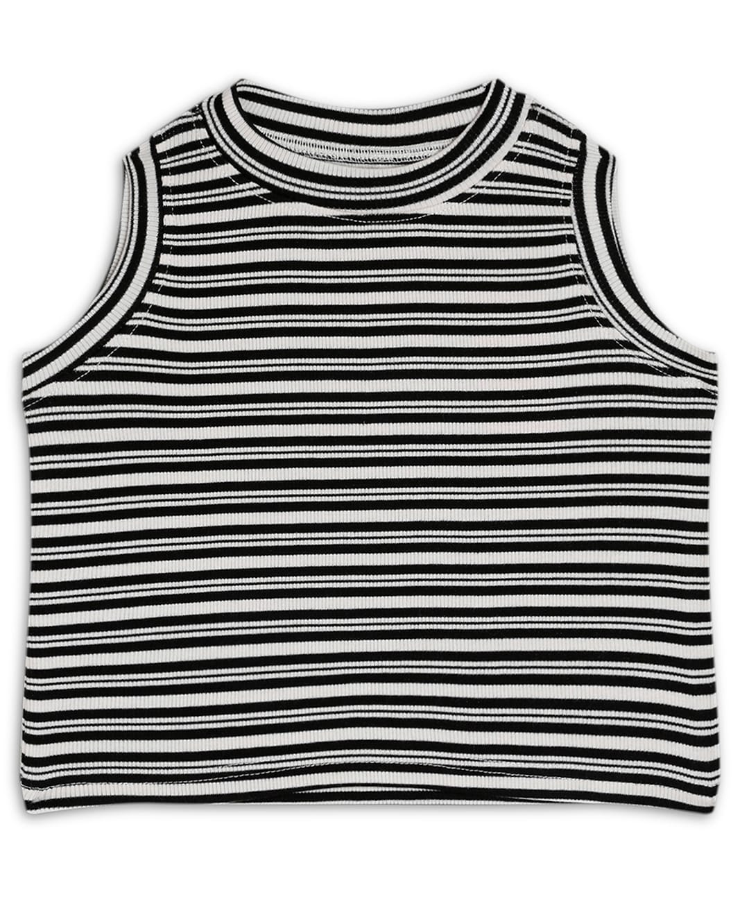 CHILINS 100% Cotton Cotton Knit Sleeveless Striped Crop Top - Black-picture-27