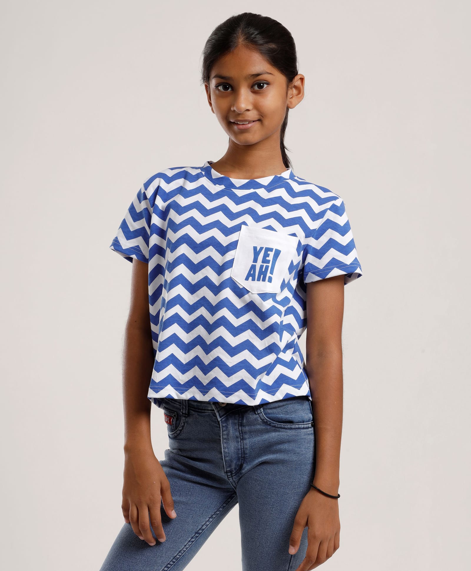 CHILINS Cotton Knit Half Sleeves Abstract Printed Crop Top - Blue-picture-11