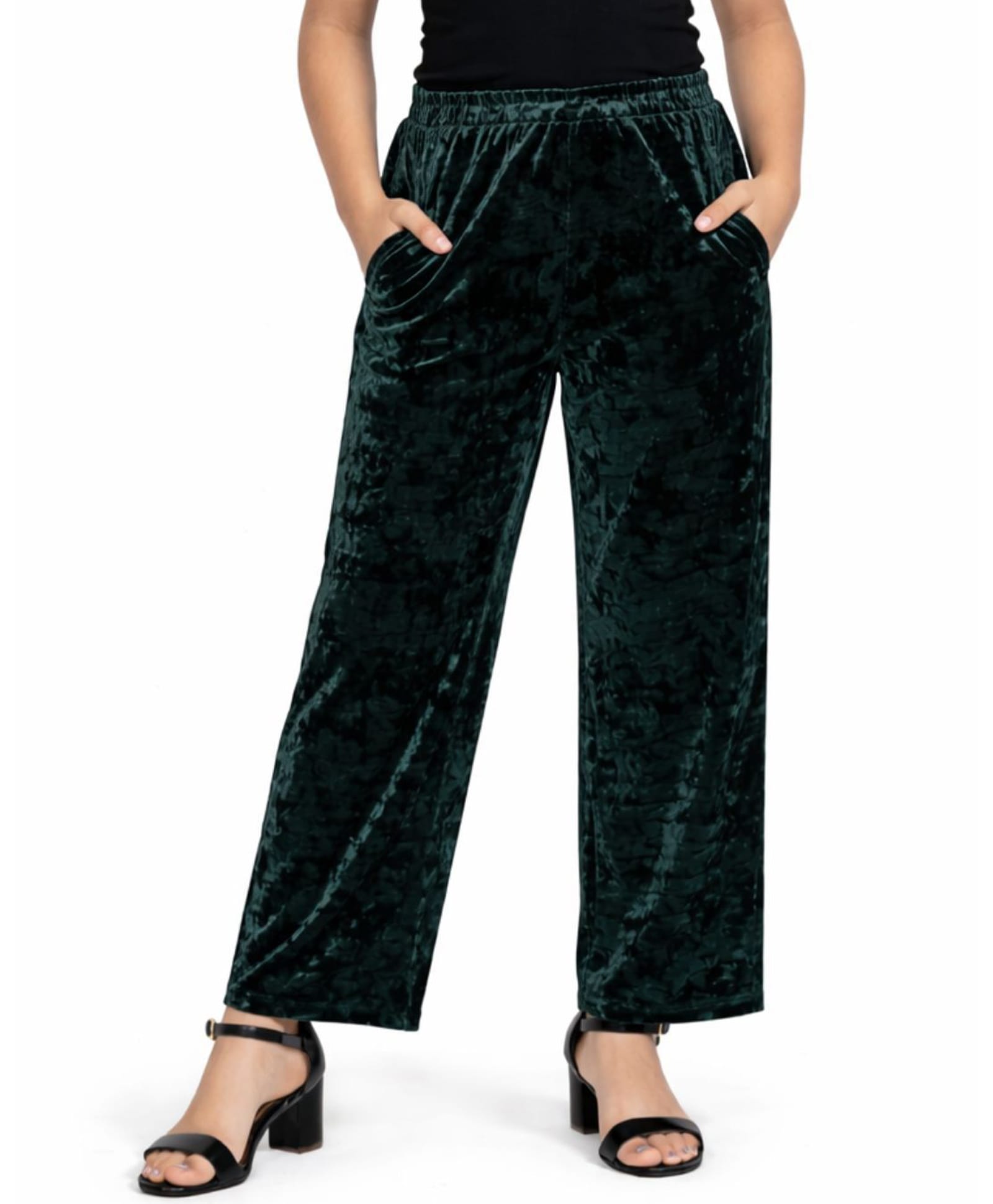 CHILINS Velvet Knit Solid Pant - Dark Green-picture-13