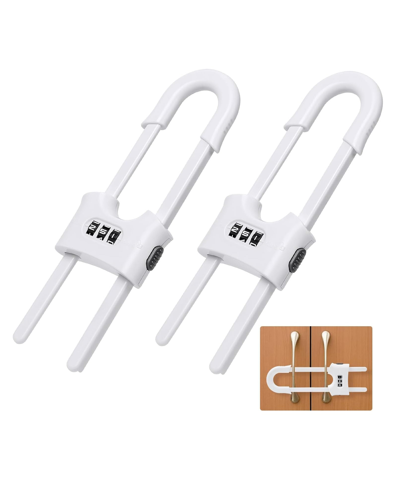 Safe-O-Kid 2 Pcs Heavy Duty U Lock with 3 Digit Code Multipurpose Security Lock Heavy-Duty Anti-Theft Security Lock for Gate, Shop, Shed & Glass Door, Strong Lock for Knob Handles - White-picture-20
