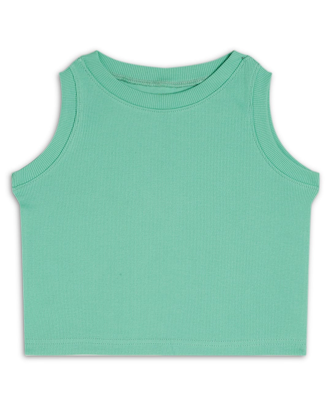 CHILINS Cotton Knit Sleeveless Solid Ribbed Crop Top - Green-image-42