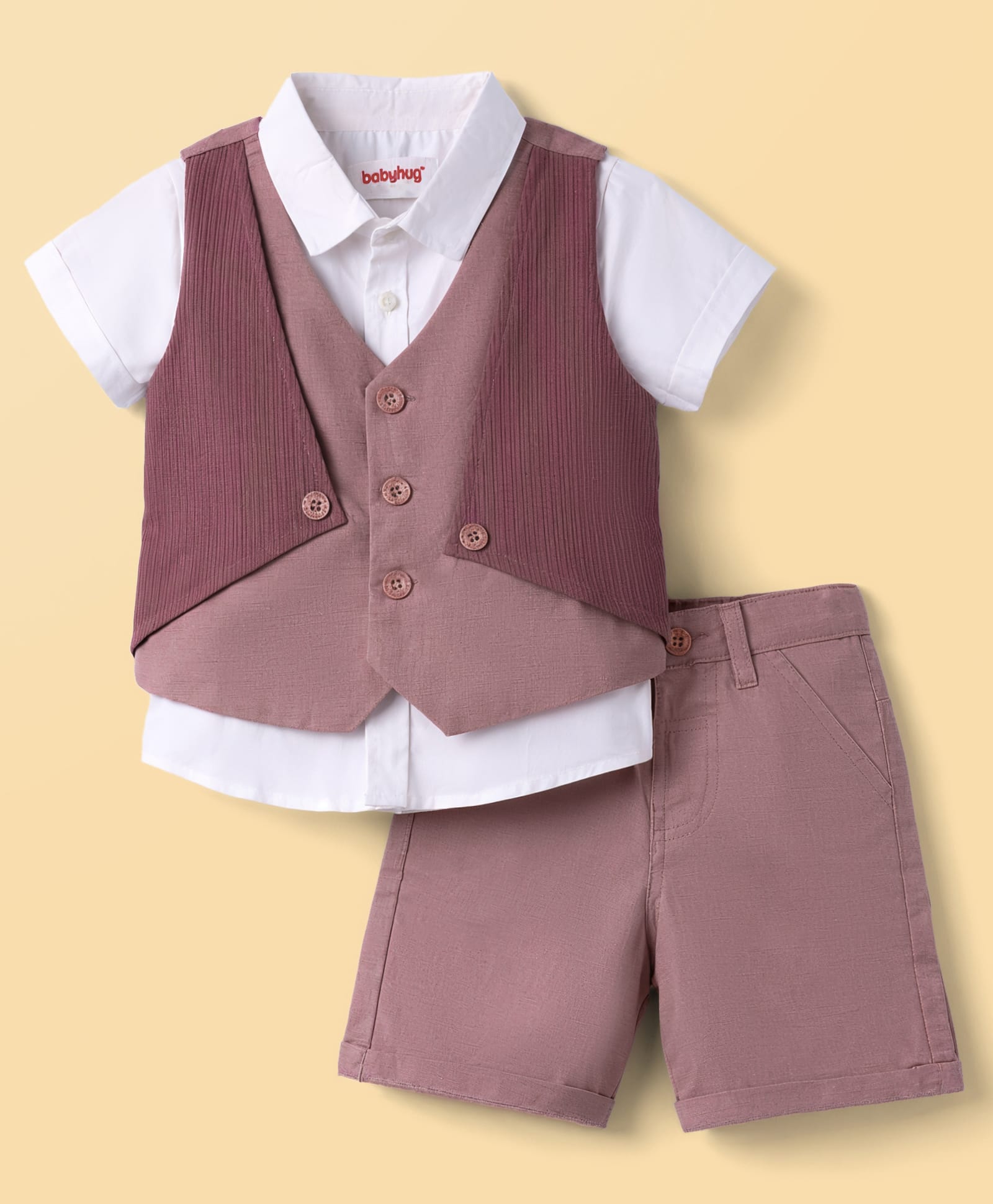 Babyhug Cotton Woven Half Sleeves Shirt & Shorts With Jacket - Multicolor-picture-18