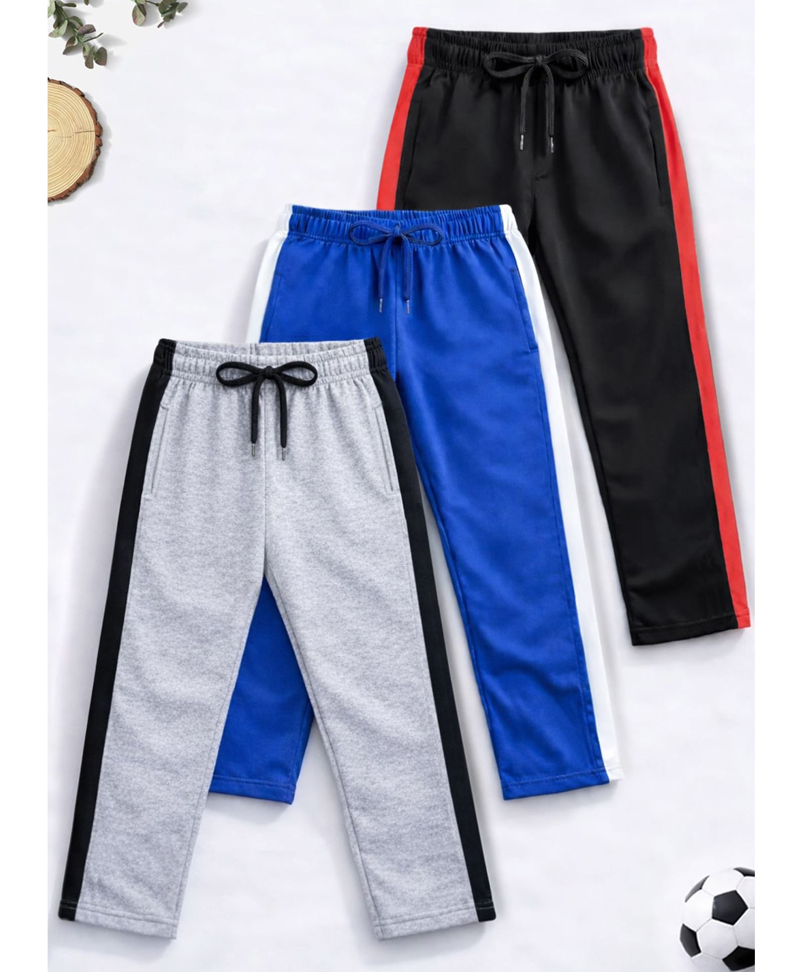 Trampoline Cotton Blend Knit Pack Of 3 Striped Track Pants - Blue Black & Grey-image-45