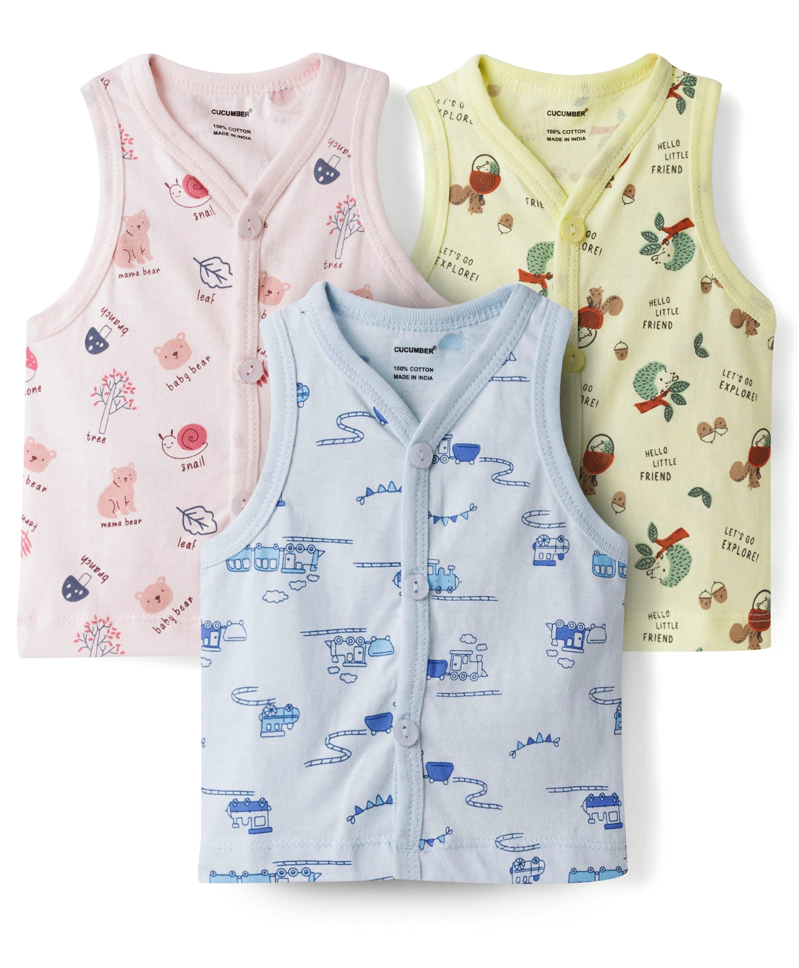 CUCUMBER Sinker Knit Sleeveless Printed Jhablas Pack of 3 - Pink Green & Blue-image-36
