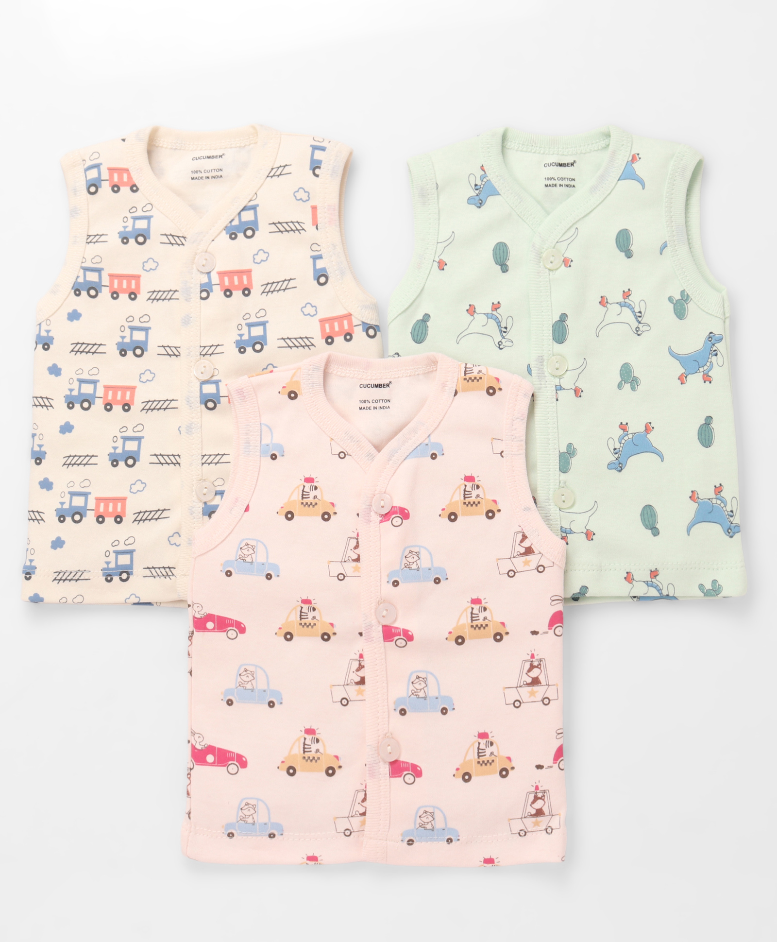 CUCUMBER Sinker Knit Sleeveless Vests with Animal & Vehicle Print Pack of 3 - Multicolor-image-30