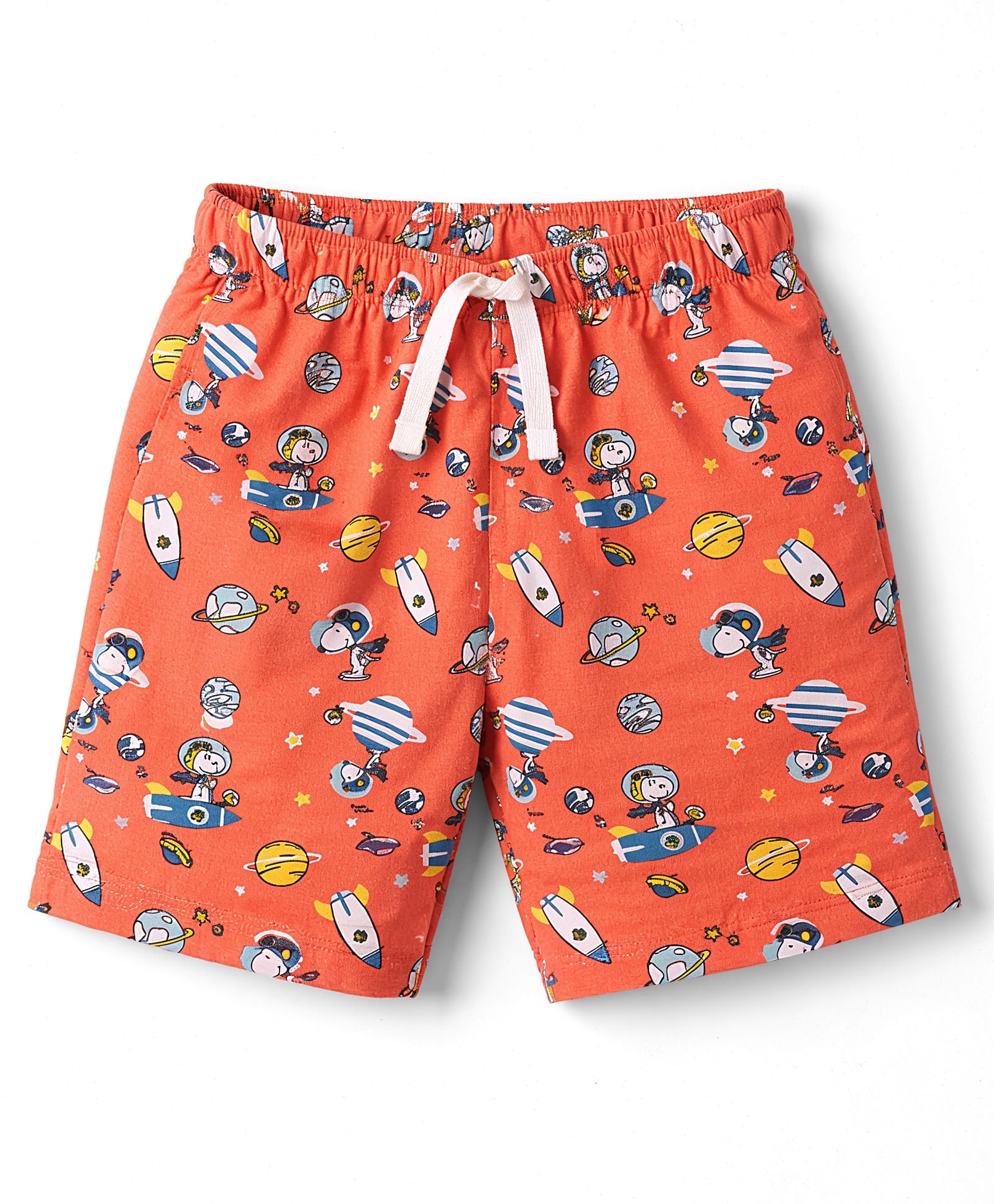 CUCUMBER Sinker Knit Above Knee Length Puppy & Space Theme Printed Shorts - Orange-image-35