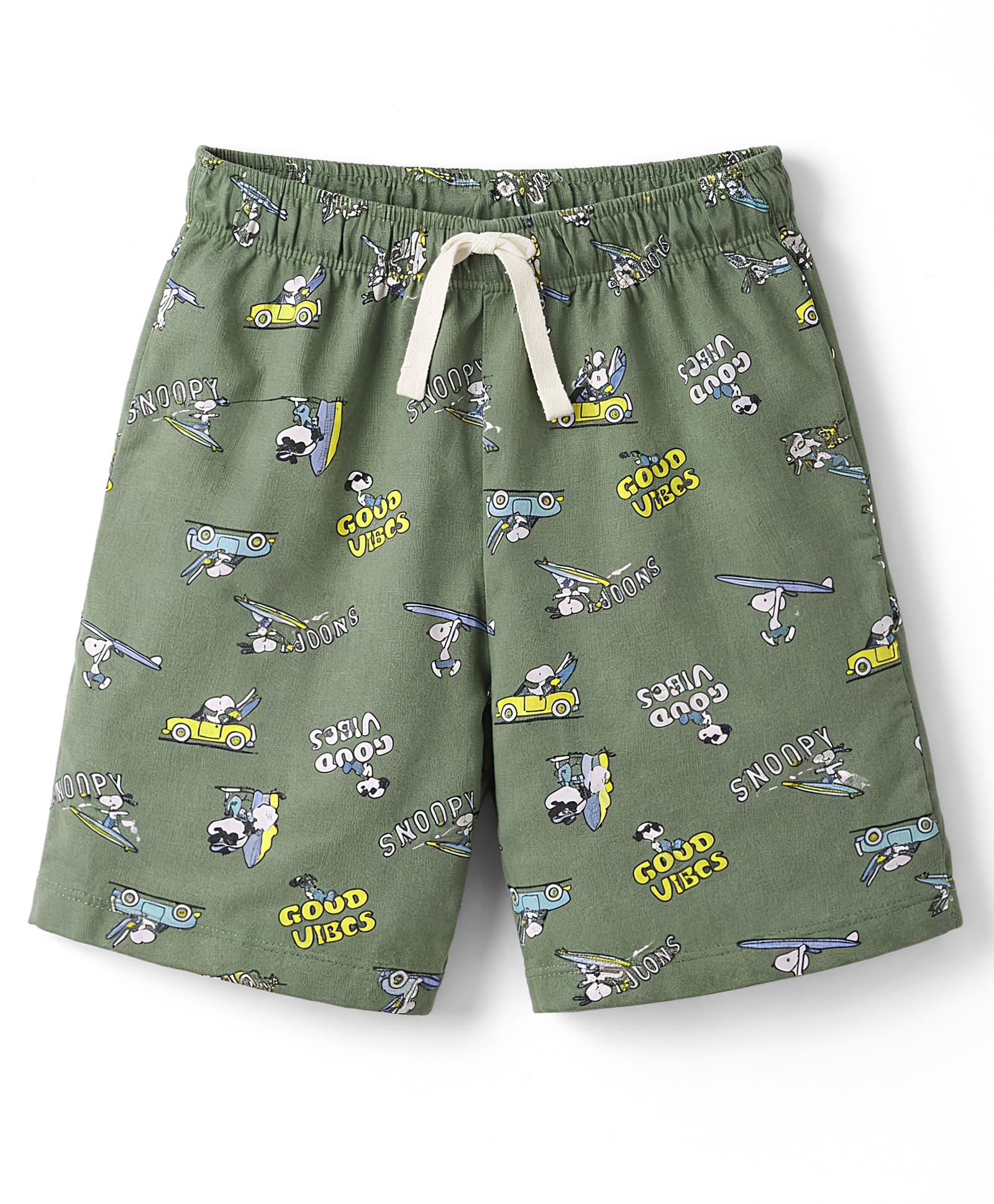 CUCUMBER Sinker Knit Above Knee Length Puppy Printed Shorts - Olive Green-image-42