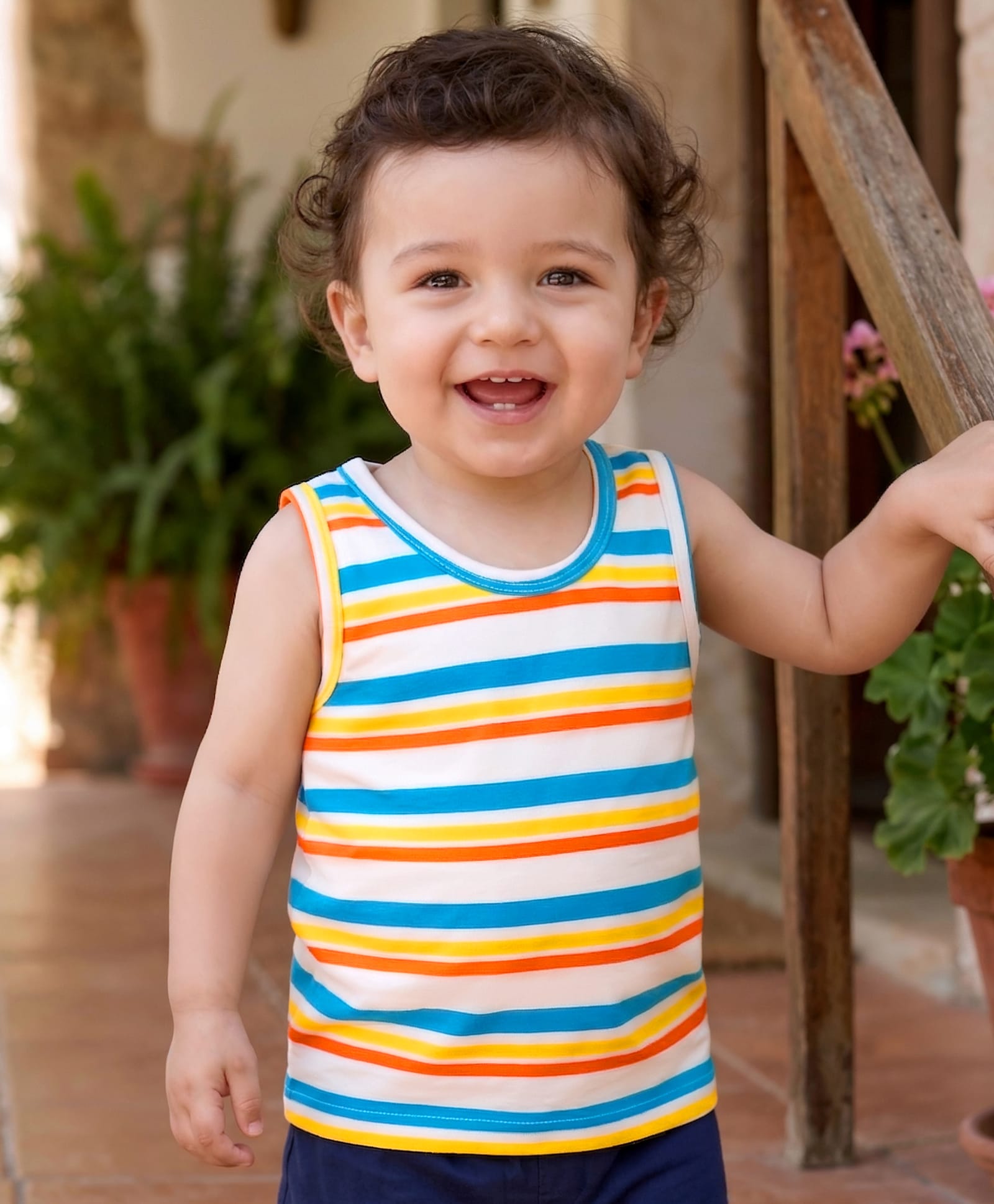 Babyhug 100% Cotton Single Jersey Knit Sleeveless Striped Vest - Multicolor-image-27