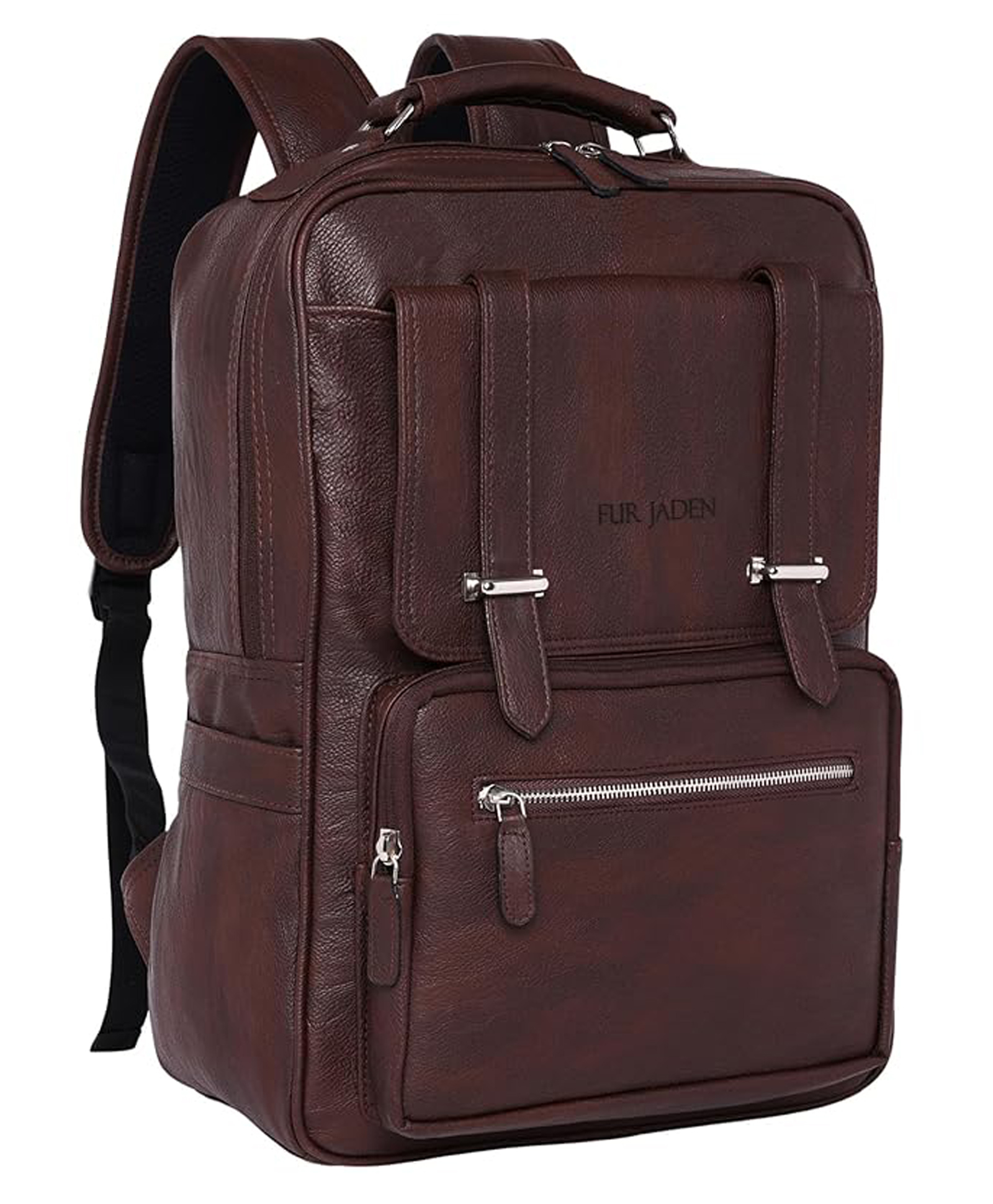 FUR JADEN Vegan Leather Stylish 15.6 Inch Laptop Backpack Travel Weekender Bag For Men Women - Brown-picture-7