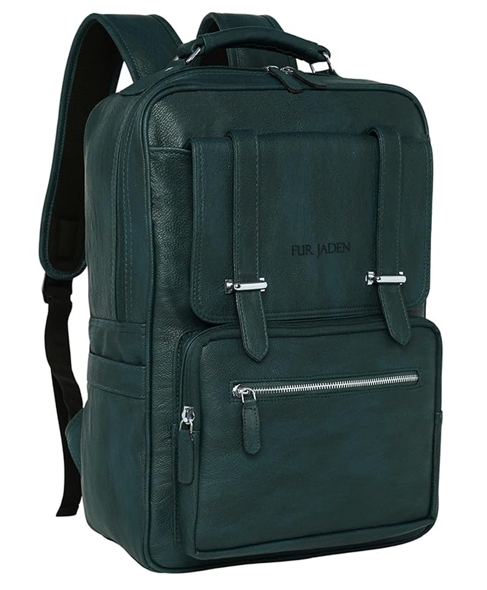 FUR JADEN Vegan Leather Stylish 15.6 Inch 5 Compartment Laptop Backpack Travel Weekender Bag For Unisex - Green-image-38