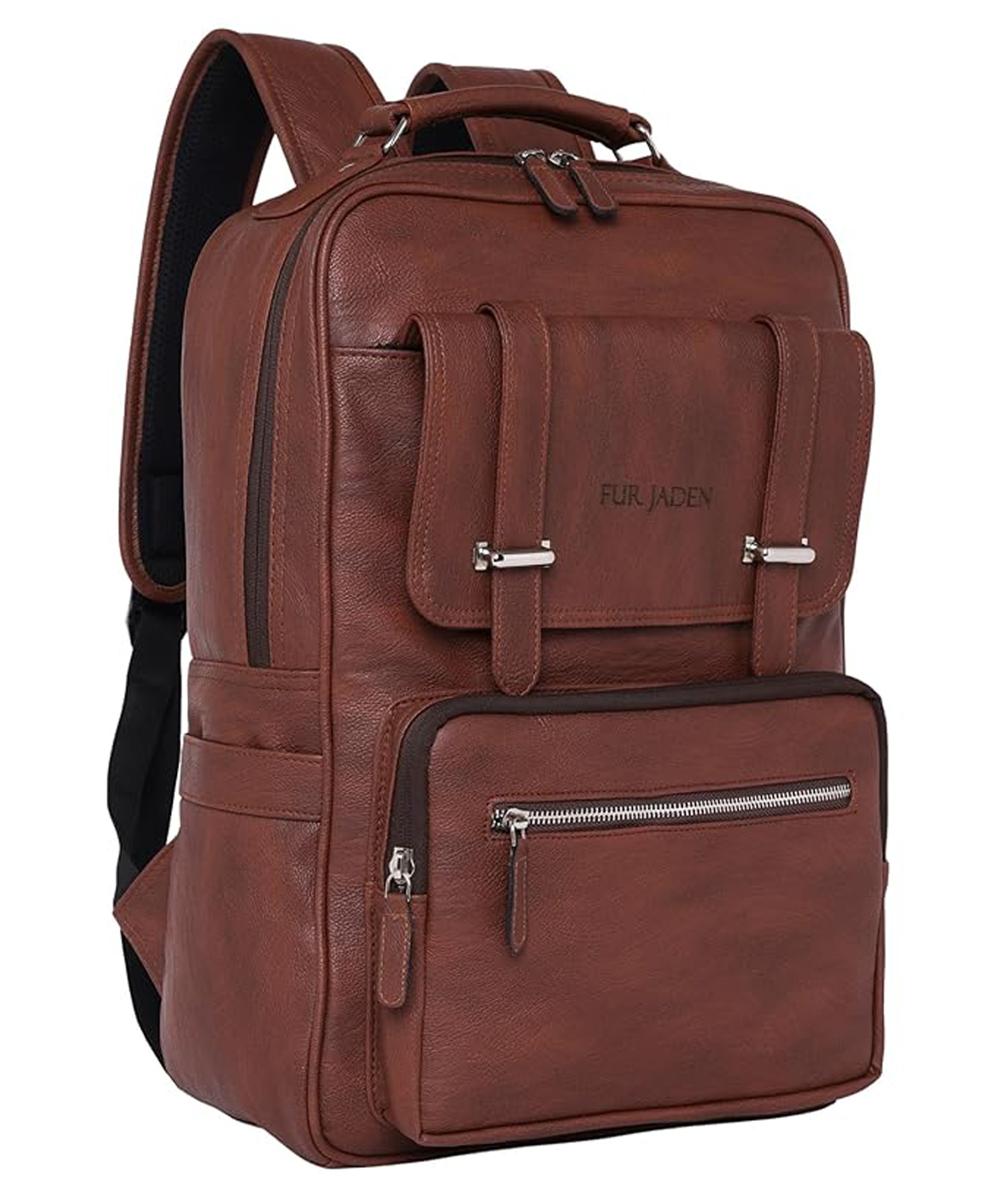 FUR JADEN Vegan Leather Stylish 15.6 Inch Laptop Backpack Travel Weekender Bag For Men Women - Tan-image-39