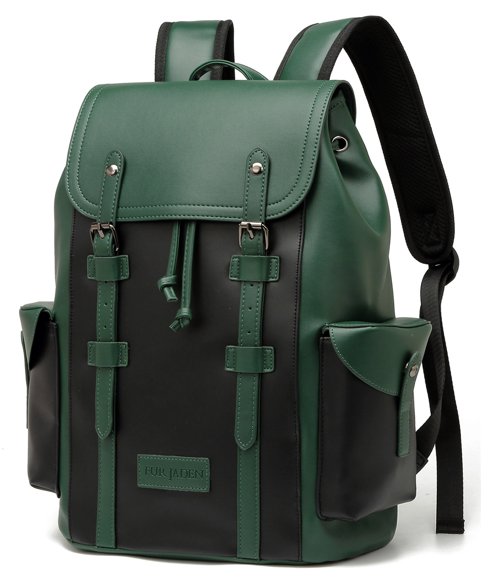 Fur Jaden Vegan Leather Stylish 15.6 Inch Premium Laptop Backpack for Office & Travel - Green/Black-picture-39