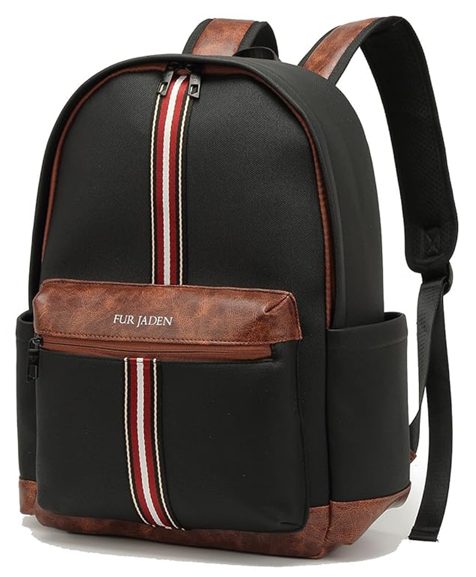 Fur Jaden Vegan Leather Stylish 15.6 Inch 5 Compartment Laptop Backpack Travel Weekender Bag For Unisex - Black-picture-25