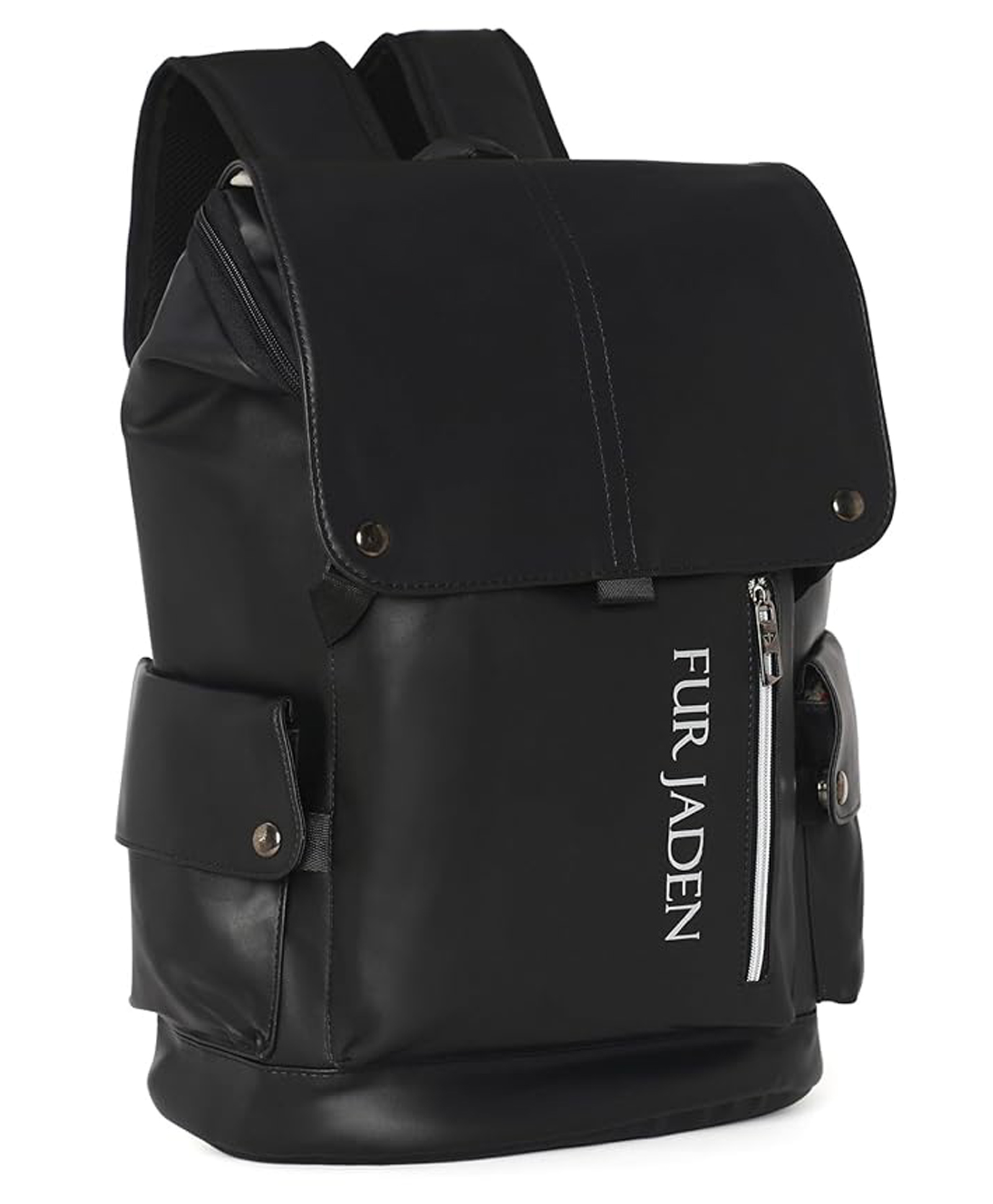 FUR JADEN Vegan Leather Stylish Casual 4 Compartment Laptop Backpack For Unisex College Office Professionals, 22 Litres - Black-image-20