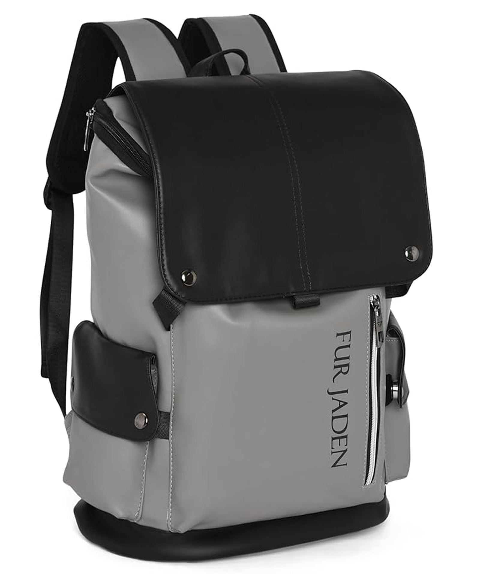 FUR JADEN Vegan Leather Stylish Casual Laptop Backpack For Men Women College Office Professionals - Grey-image-13