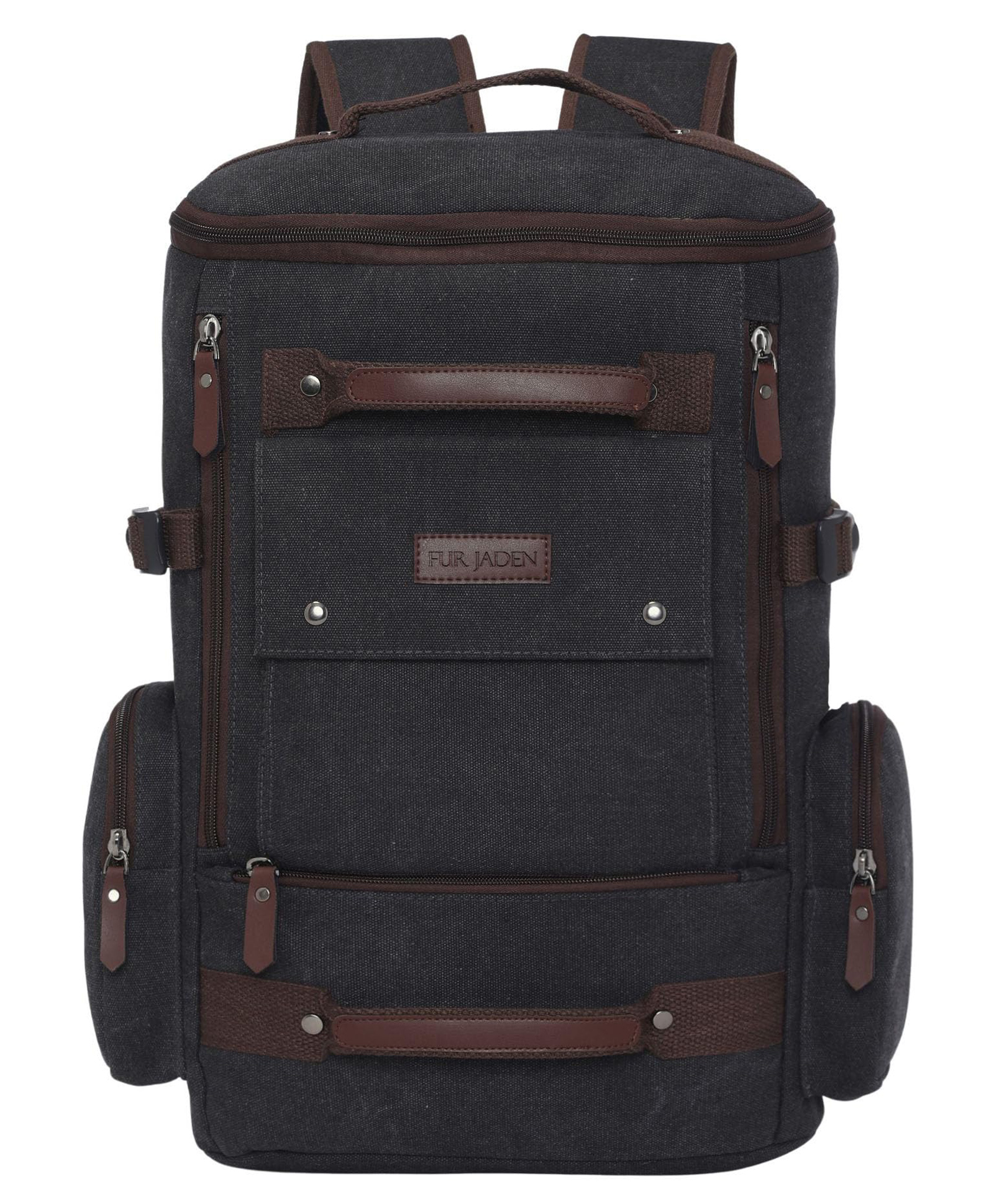 FUR JADEN The Voyager 15.6 Inch Laptop Backpack Made With Sustainable Water Repellent Canvas for Men Women - Black-picture-30