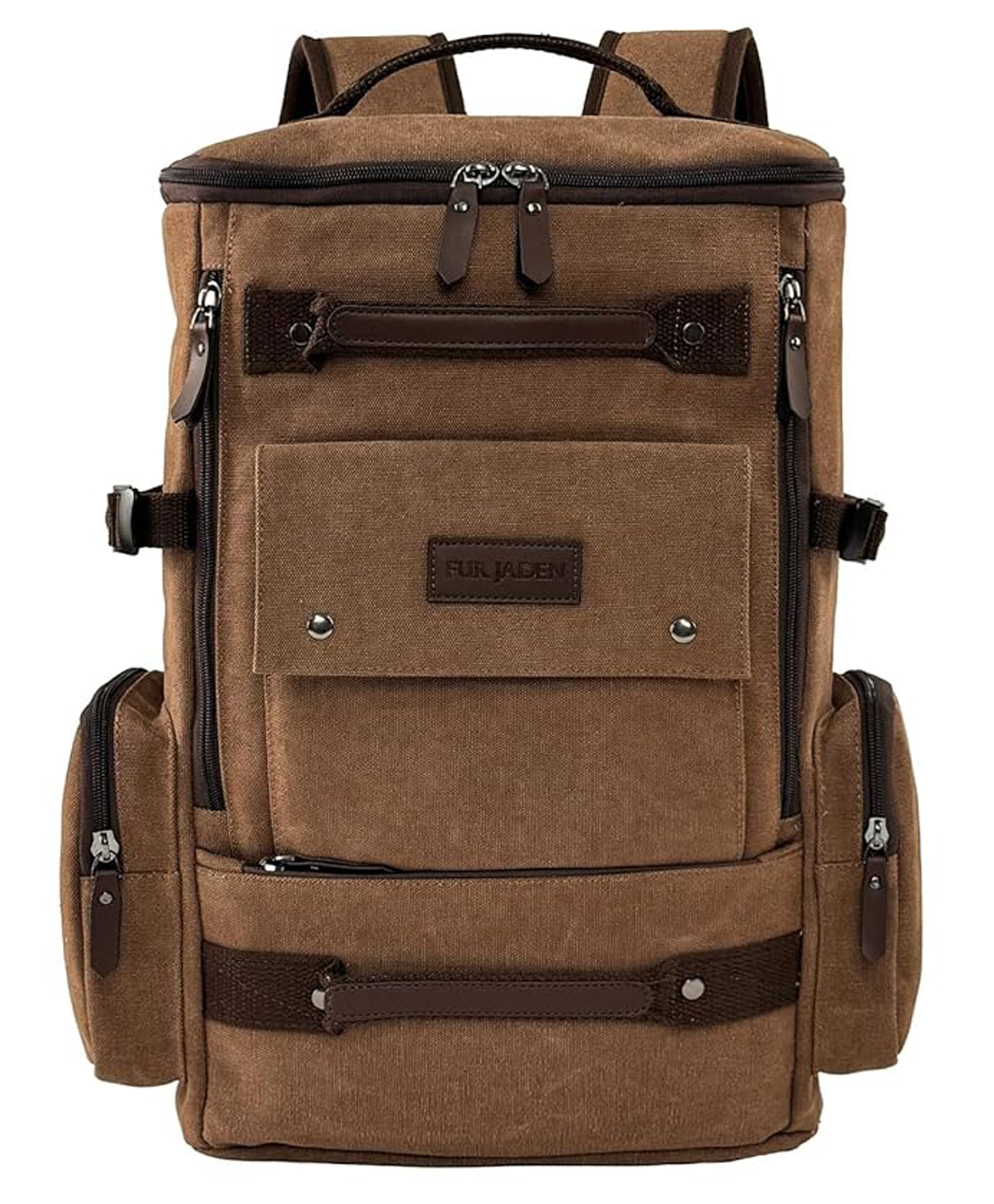 FUR JADEN The Voyager 15.6 Inch Laptop Backpack Made With Sustainable Water Repellent Canvas for Men Women - Brown-picture-47