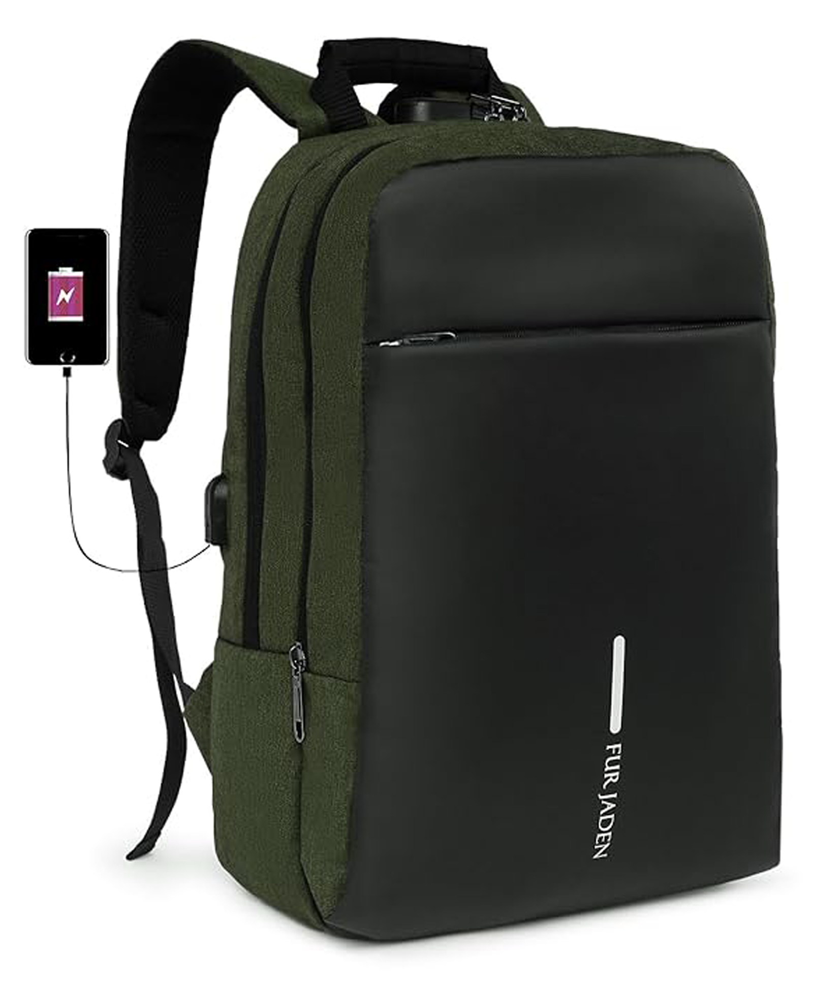 FUR JADEN Anti Theft Number Lock Backpack Bag with 15.6 Inch Laptop Compartment, USB Charging Port & Organizer Pocket for Men Women Boys Girls - Dark Green-picture-36