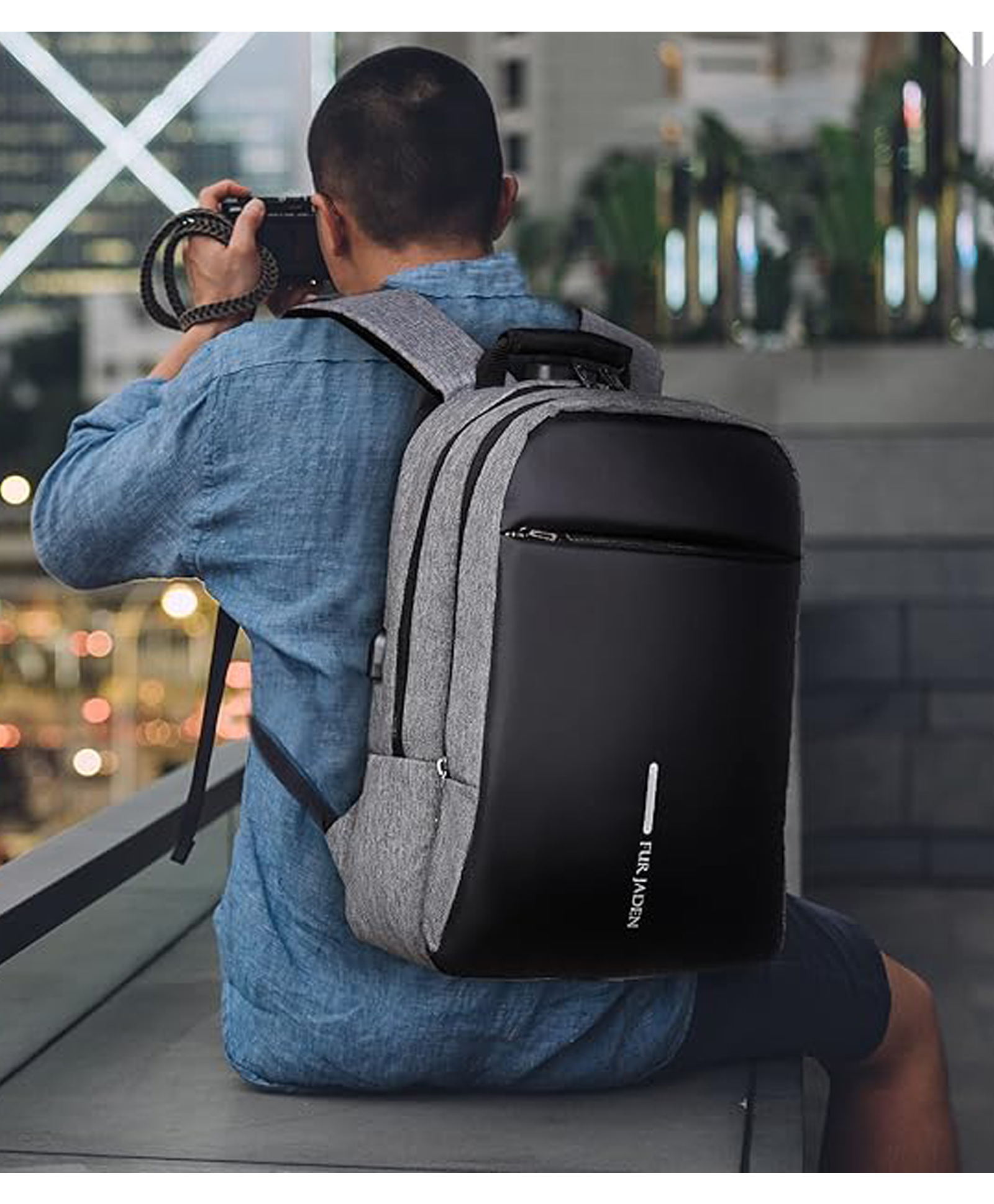 FUR JADEN Anti Theft Number Lock Backpack Bag with 15.6 Inch Laptop Compartment, USB Charging Port & Organizer Pocket for Men Women Boys Girls - Grey-image-27