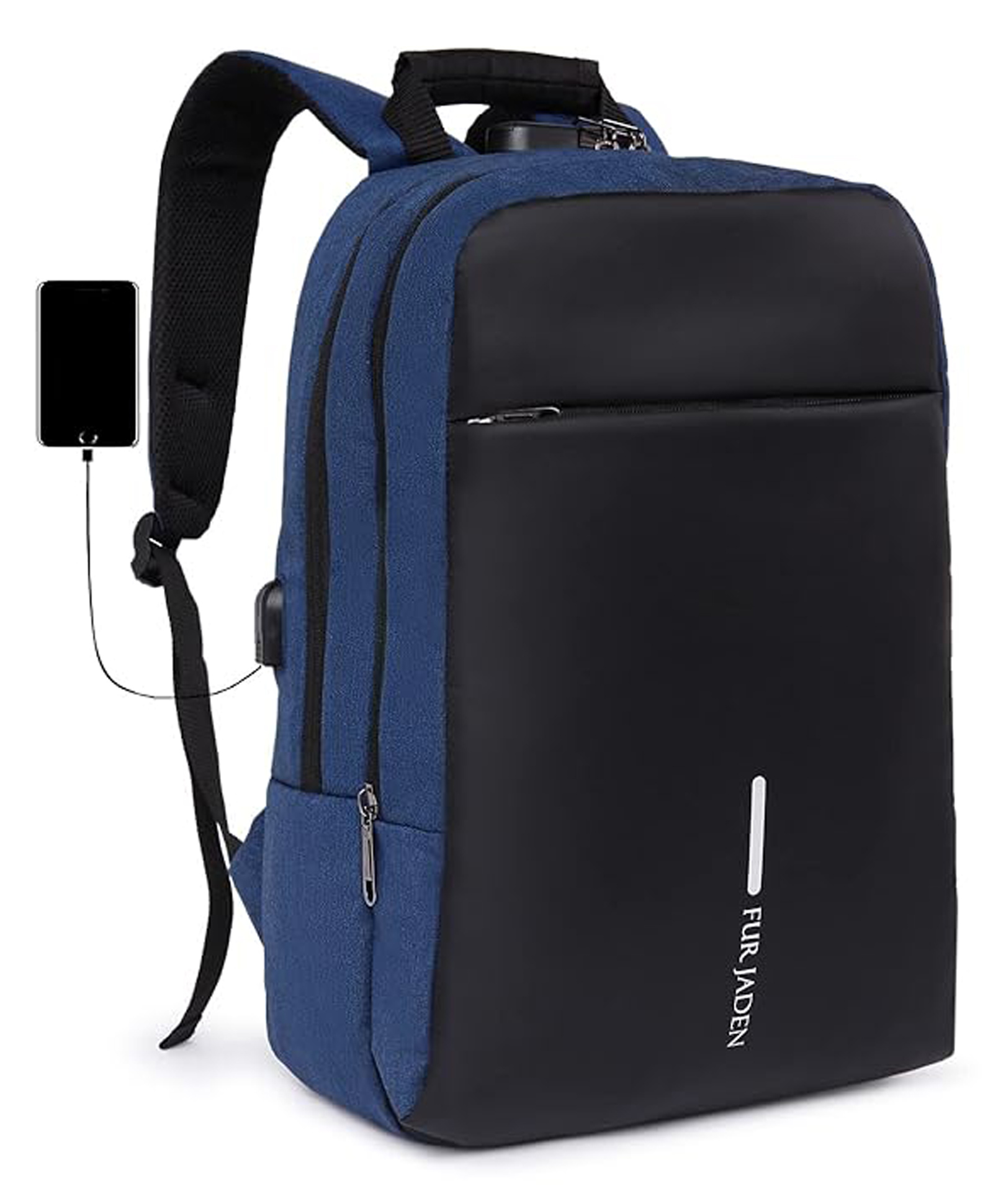 FUR JADEN Anti Theft Number Lock Backpack Bag with 15.6 Inch Laptop Compartment, USB Charging Port & Organizer Pocket for Men Women Boys Girls - Navy Blue-picture-22