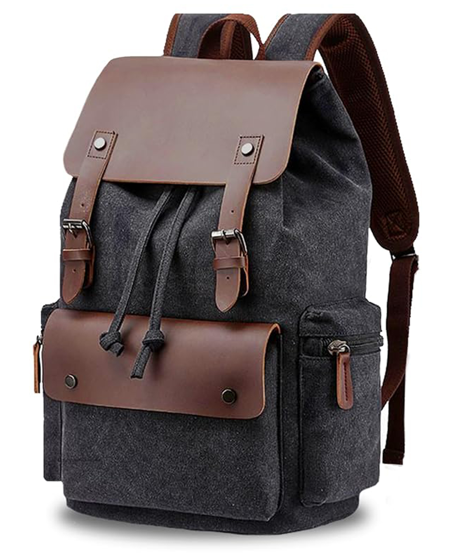 FUR JADEN Eco Friendly Travel Laptop Backpack Made of Water Resistant Sustainable Canvas & Vegan Leather for Men & Women for Travel Hiking Work - Charcoal-picture-14
