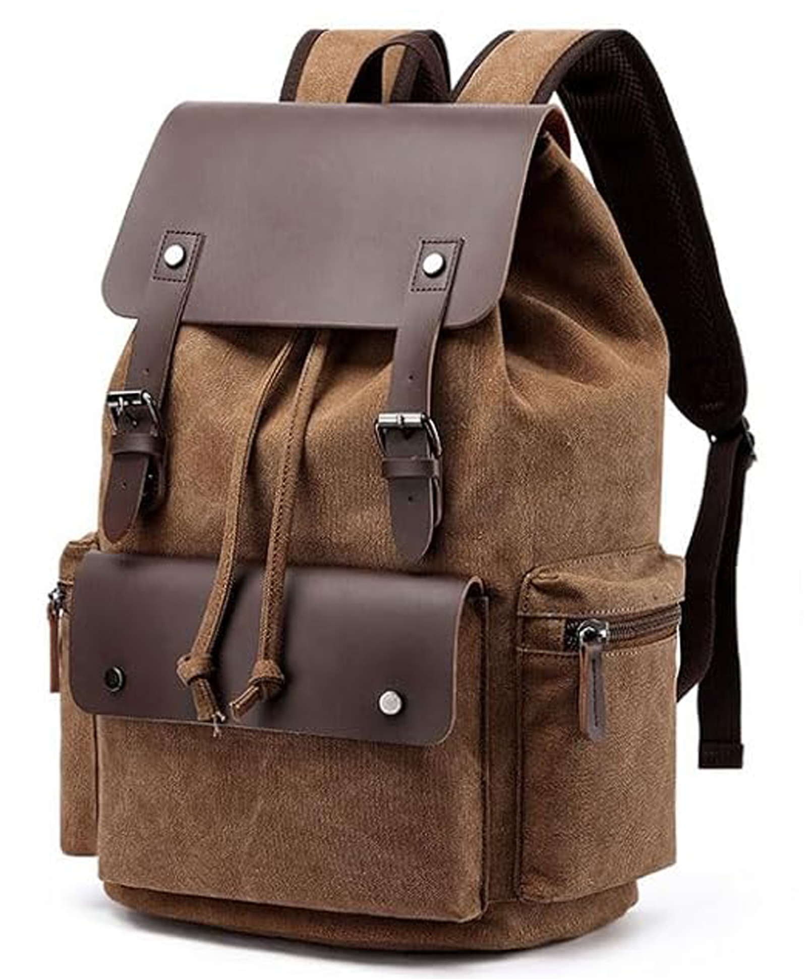 FUR JADEN Eco Friendly Travel Laptop Backpack Made of Water Resistant Sustainable Canvas & Vegan Leather for Men & Women for Travel Hiking Work - Coffee--picture-31