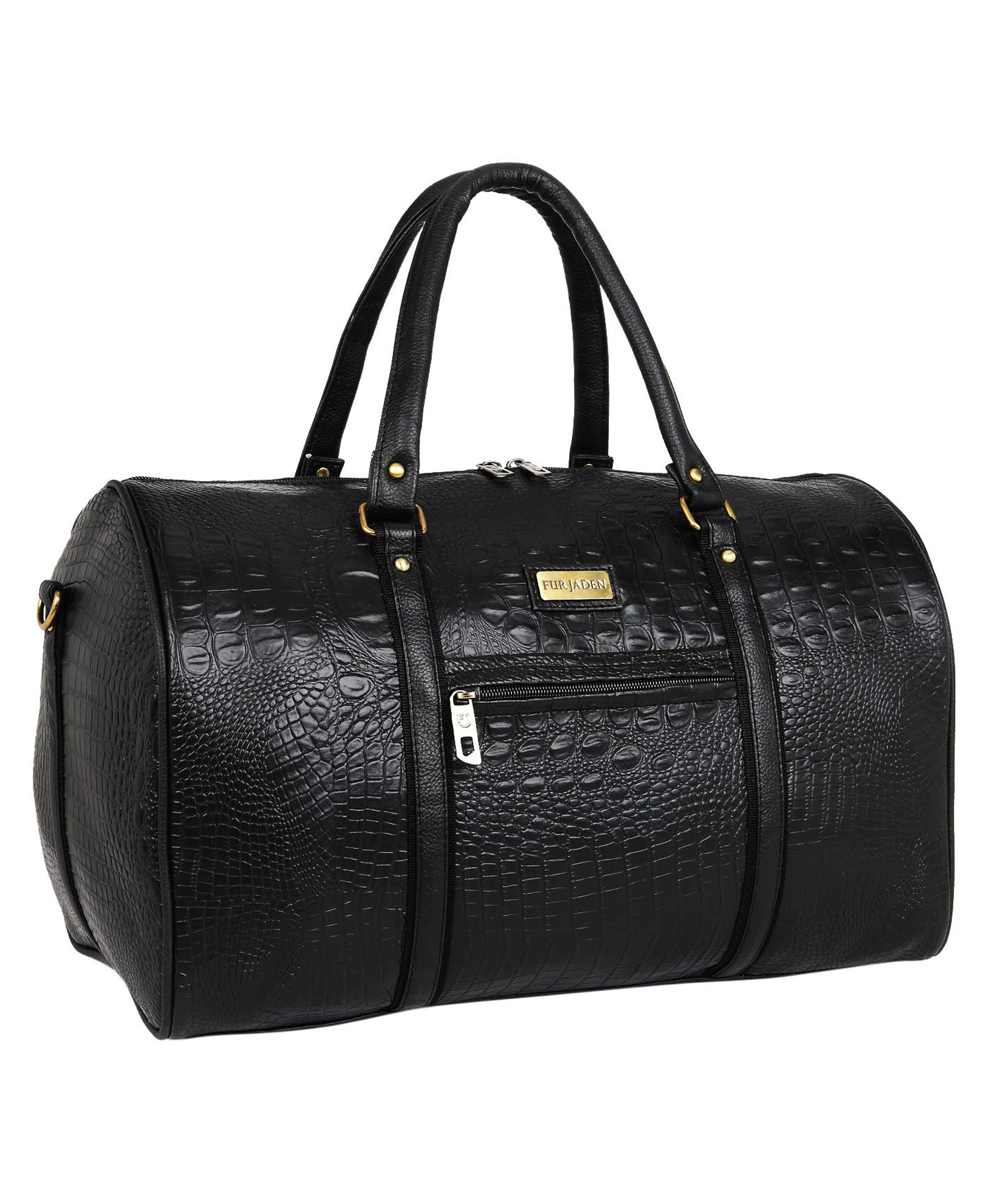 Fur Jaden Black Textured Leatherette Stylish & Spacious Weekender Duffle Bag for Travel for Men & Women - Black-picture-31