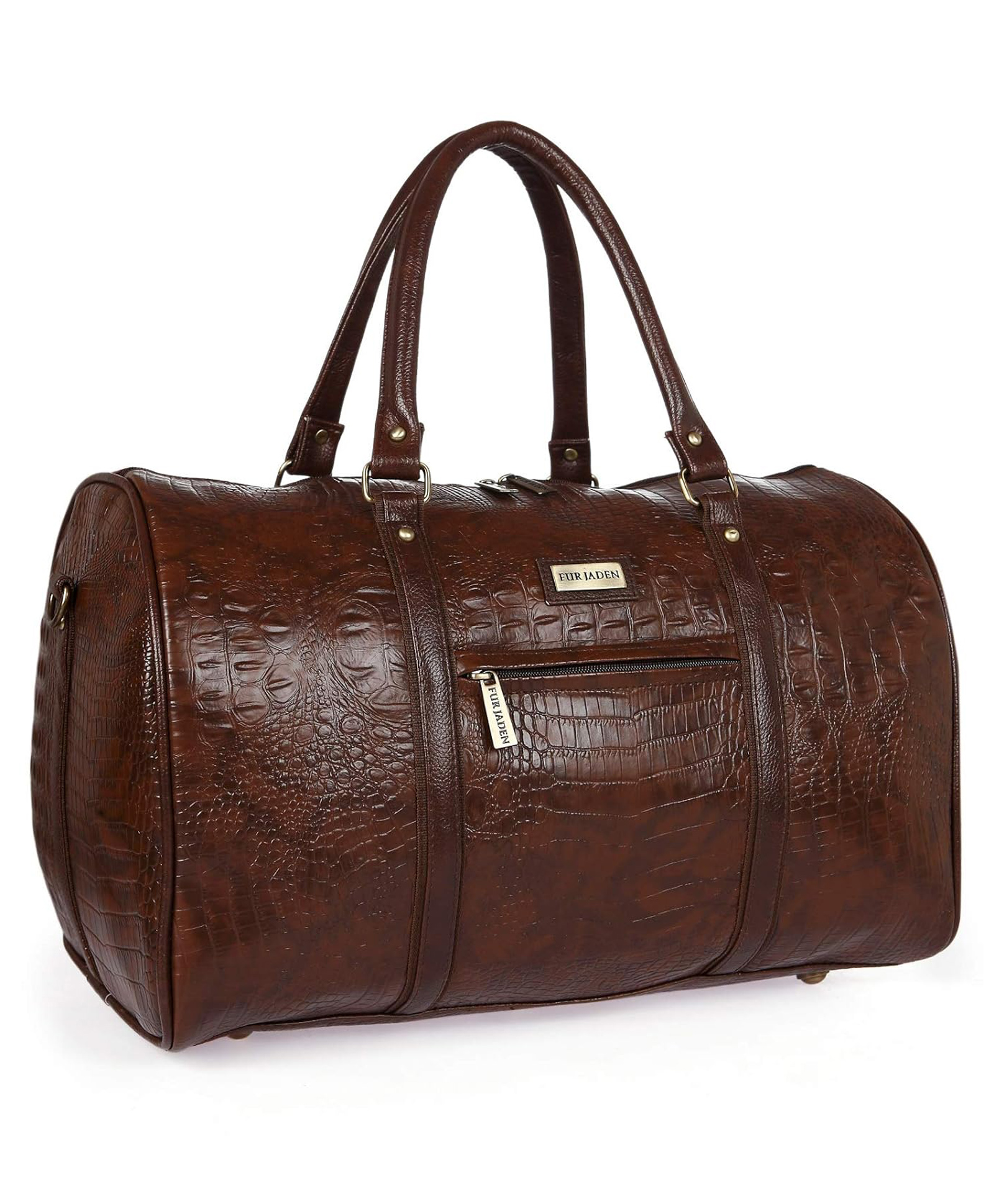 Fur Jaden Brown Textured Leatherette Stylish & Spacious Weekender Duffle Bag for Travel for Men & Women - Brown-picture-18