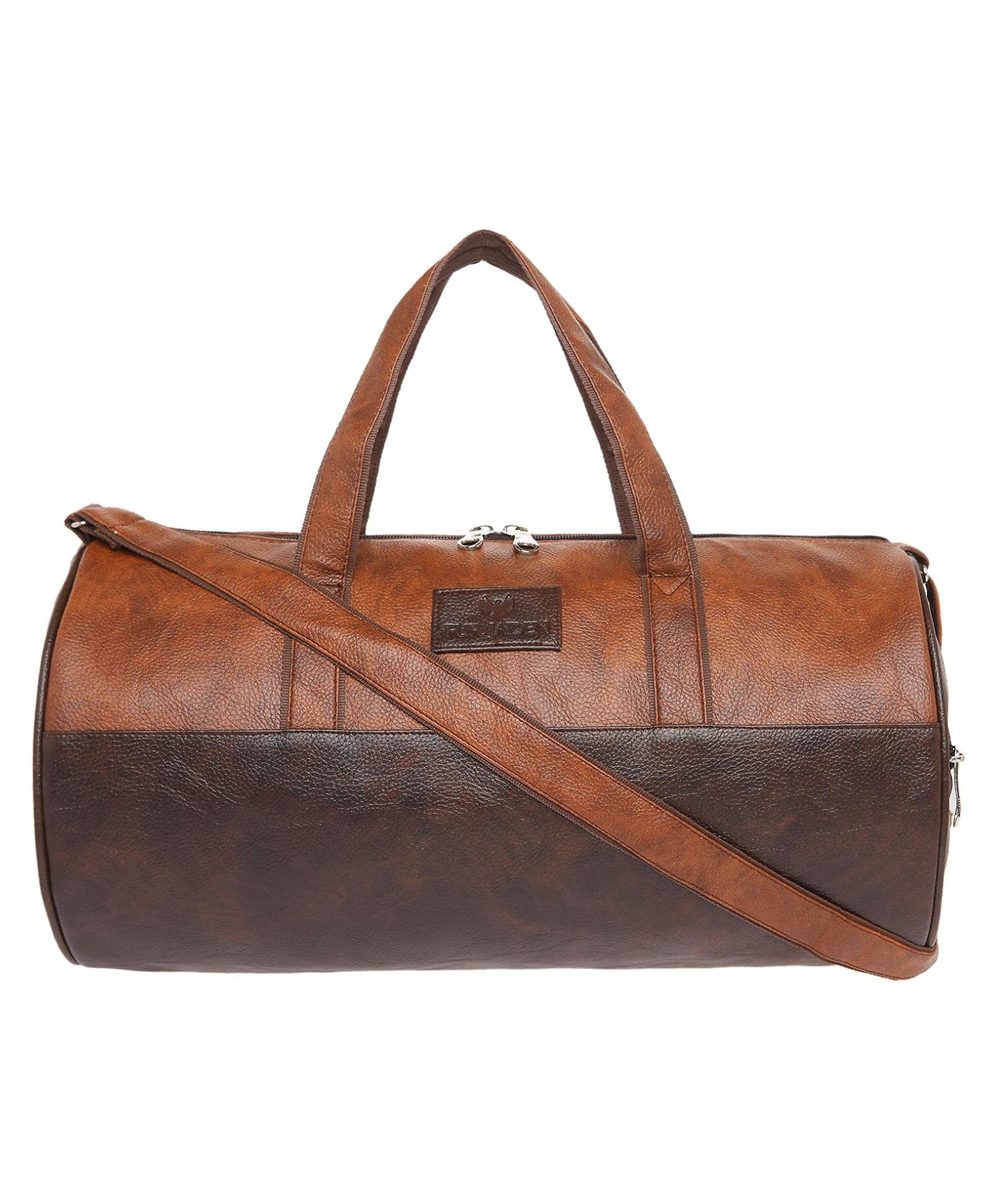 Fur Jaden Tan Leatherette Gym Bag for Men Women Boys Girls Travel Duffle Weekender Bag 23L - Brown-image-28