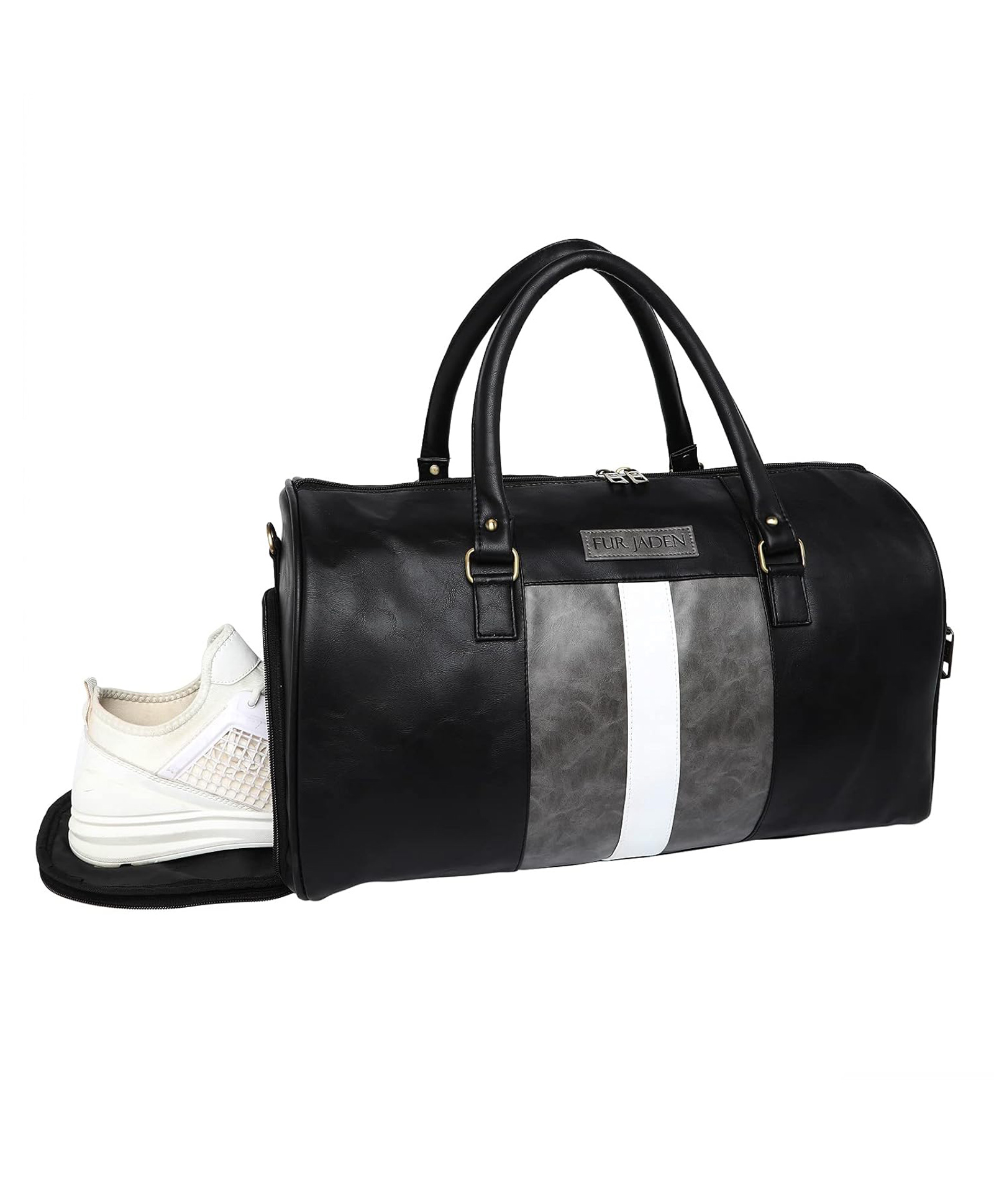 Fur Jaden Weekender Travel Duffle Bag with Separate Shoe/Laundry Compartment for Men & Women Made of Vegan Leather - Black-picture-27