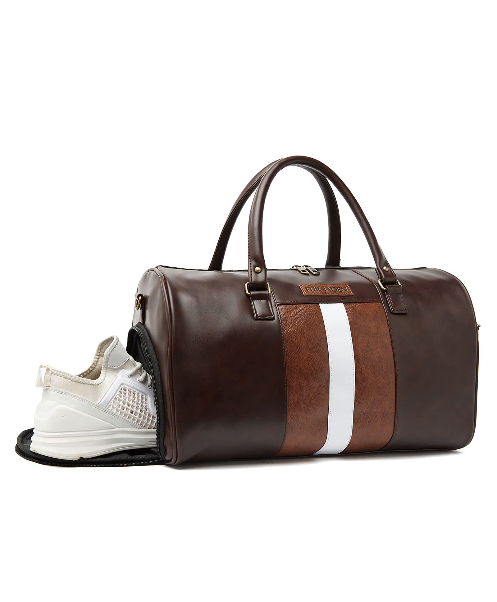 Fur Jaden Weekender Travel Duffle Bag with Separate Shoe/Laundry Compartment for Men & Women Made of Vegan Leather Brown-image-5