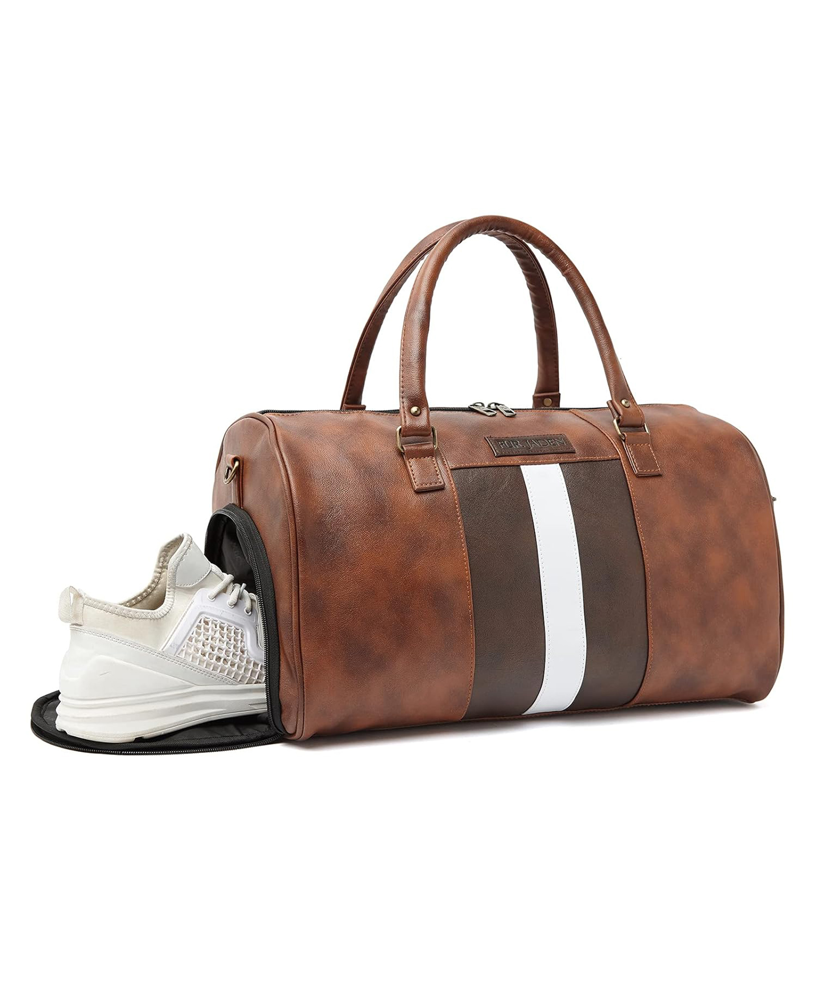 Fur Jaden Weekender Travel Duffle Bag with Separate Shoe/Laundry Compartment for Men & Women Made of Vegan Leather - Tan-image-29