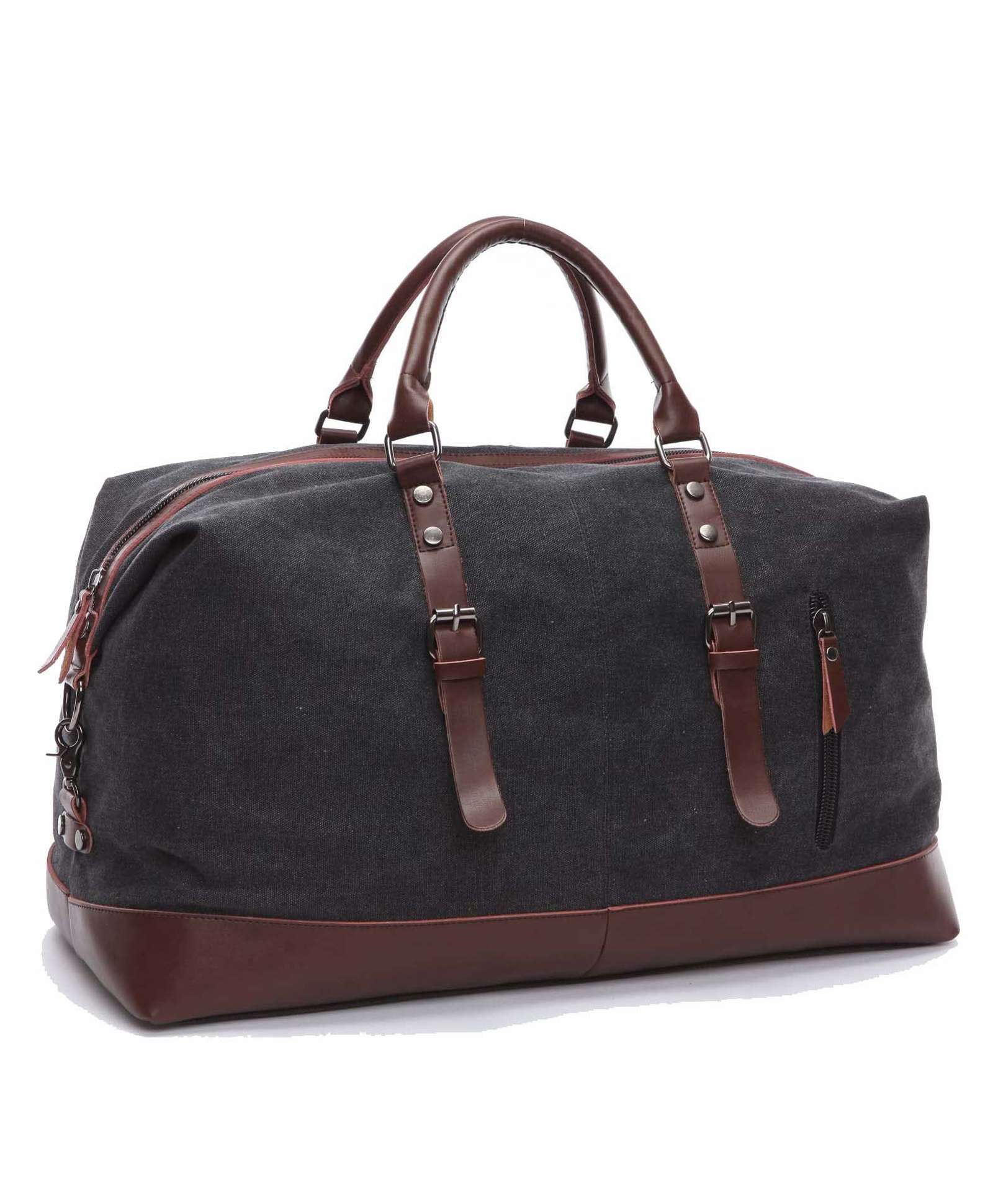 Fur Jaden 40L Canvas Weekender Travel Duffle Cabin Bag with Detachable Shoulder Strap - Black-image-1