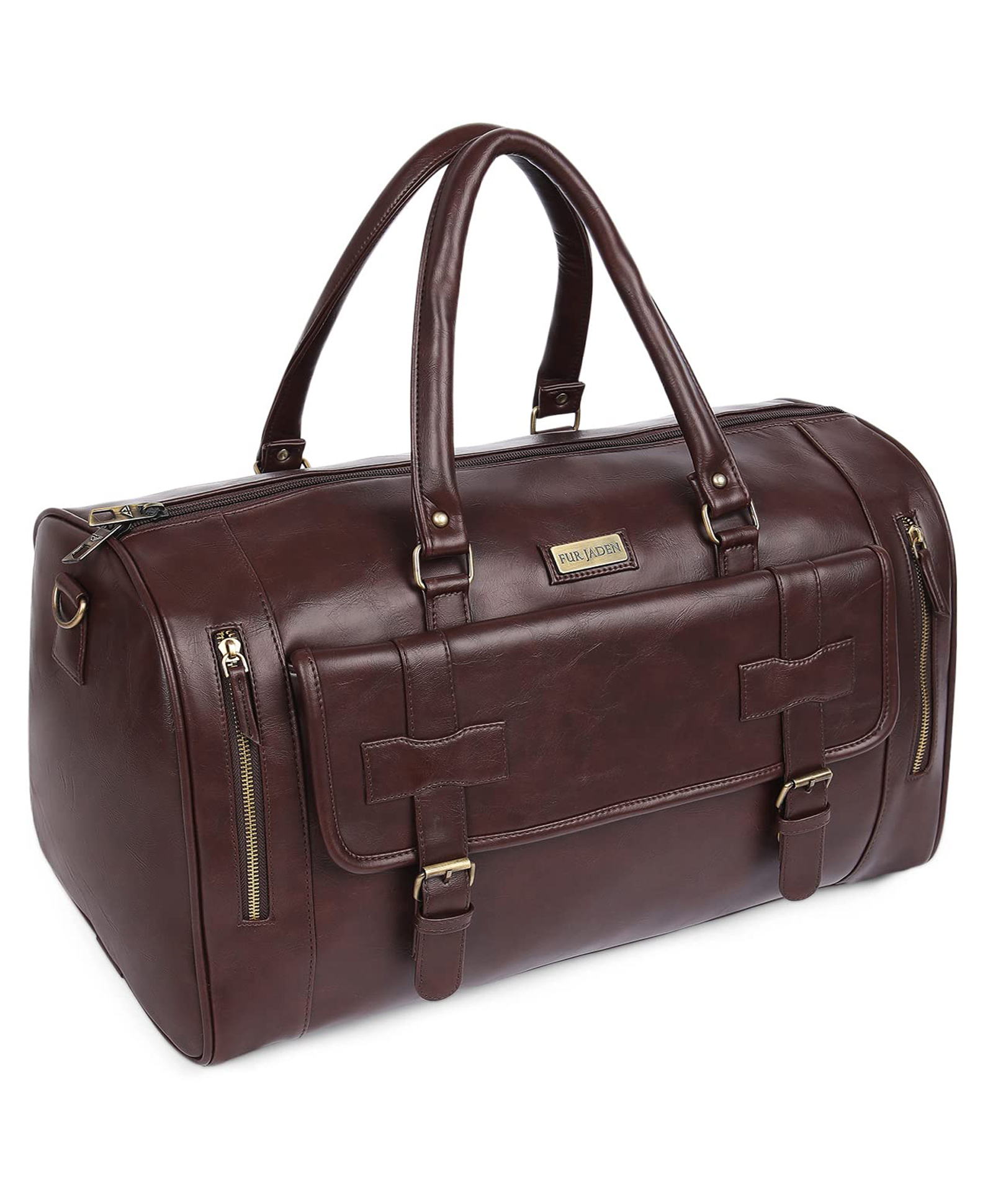 Fur Jaden Weekender Premium Duffle Bag with Shoe Pocket for Travel for Men & Women Made of Faux Leather with Attachable Shoulder Strap Cabin Holiday Bag (Brown)-picture-14