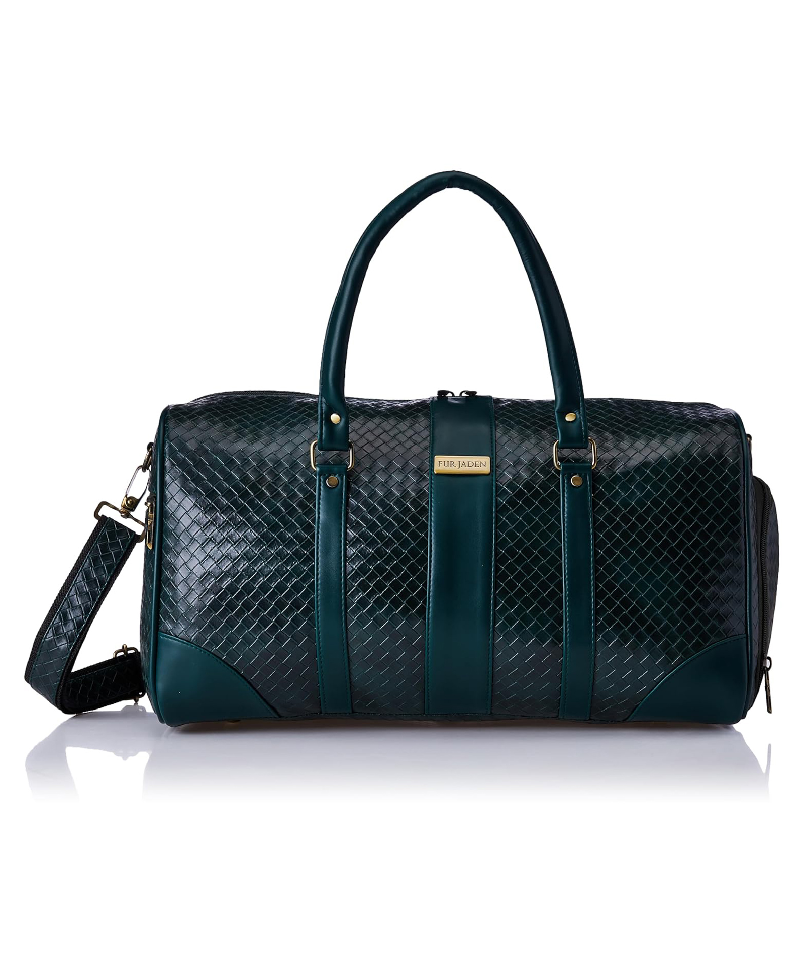 Fur Jaden Weekender Duffle Bag with Shoe Pocket for Travel for Men & Women Made of Textured Leatherette with Attachable Shoulder Strap Cabin Bag - Green-image-7