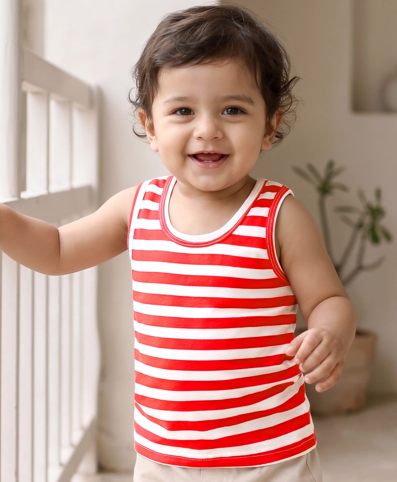 Babyhug 100% Cotton Single Jersey Knit Sleeveless Striped Vest - Red-image-26